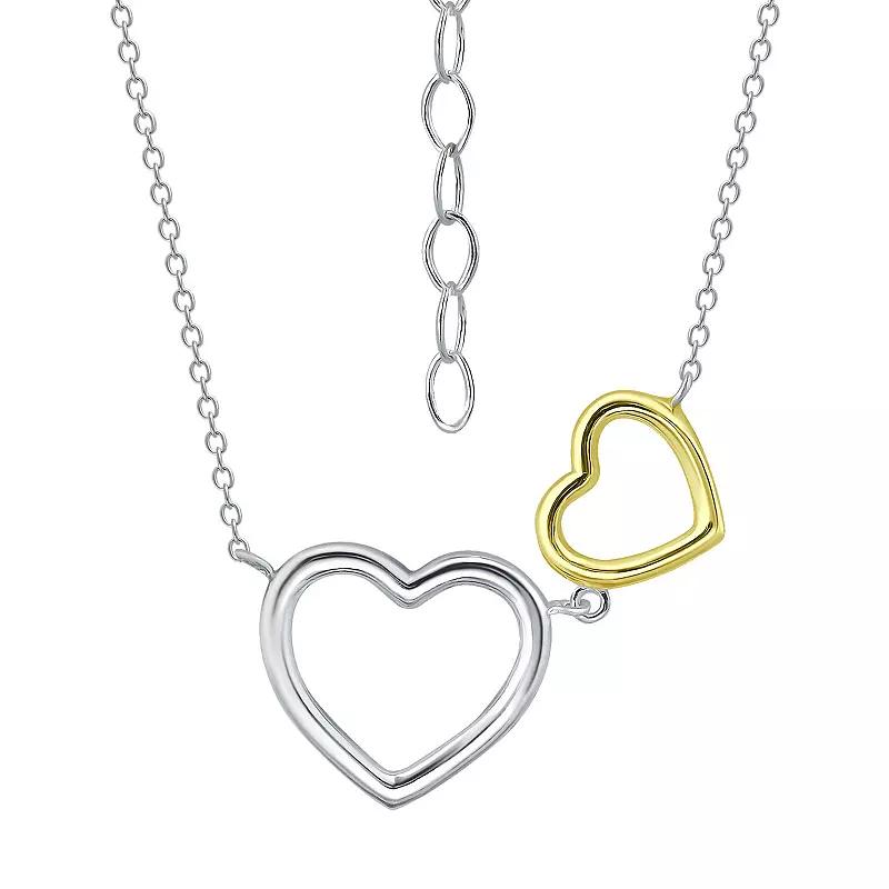 Aleure Precioso Sterling Silver Double Open Heart Frontal Necklace, Women's, Size: 18", Two Tone Product Image
