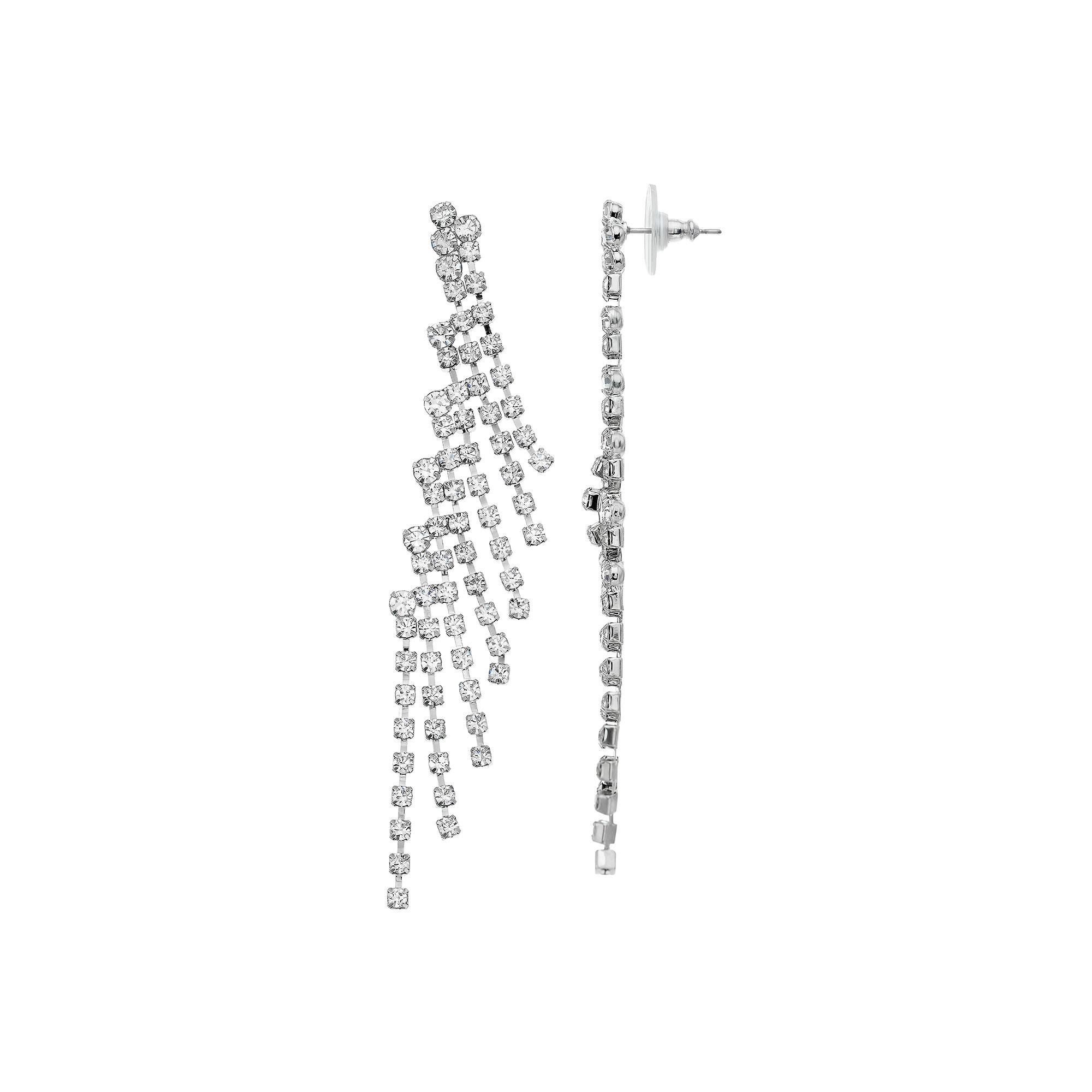 Vieste Elongated Rhinestone Nickel Free Earrings, Women's, Silver Tone Product Image