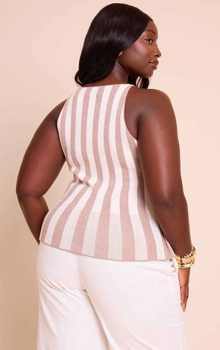 Plus Taupe Stripe Peplum Cami Top Product Image