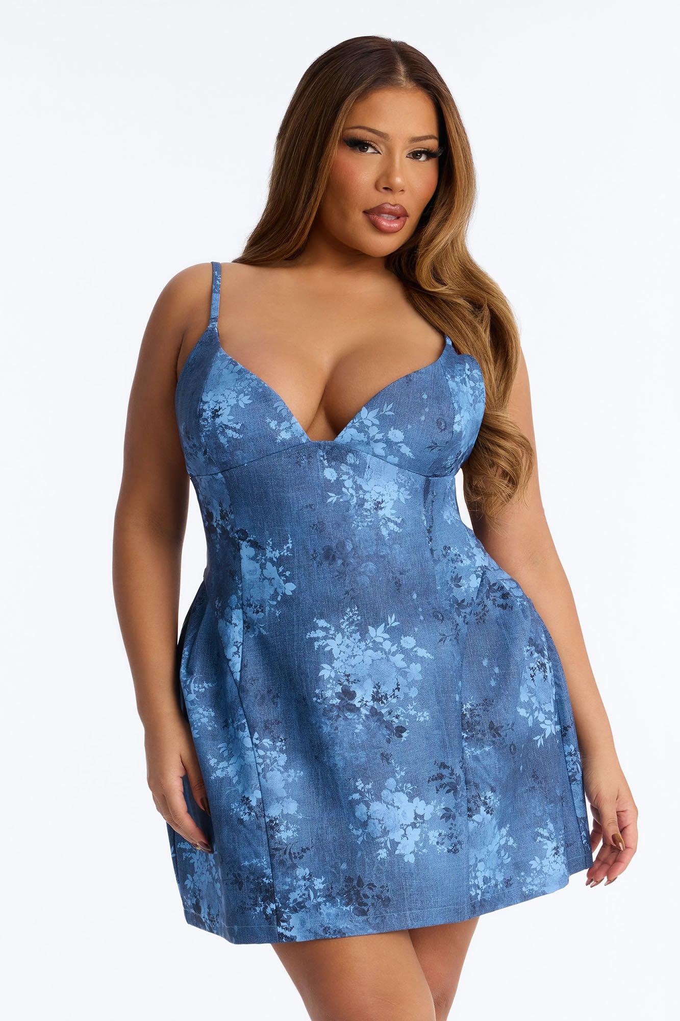 Josephine Floral Faux Leather Mini Dress - Blue Female Product Image
