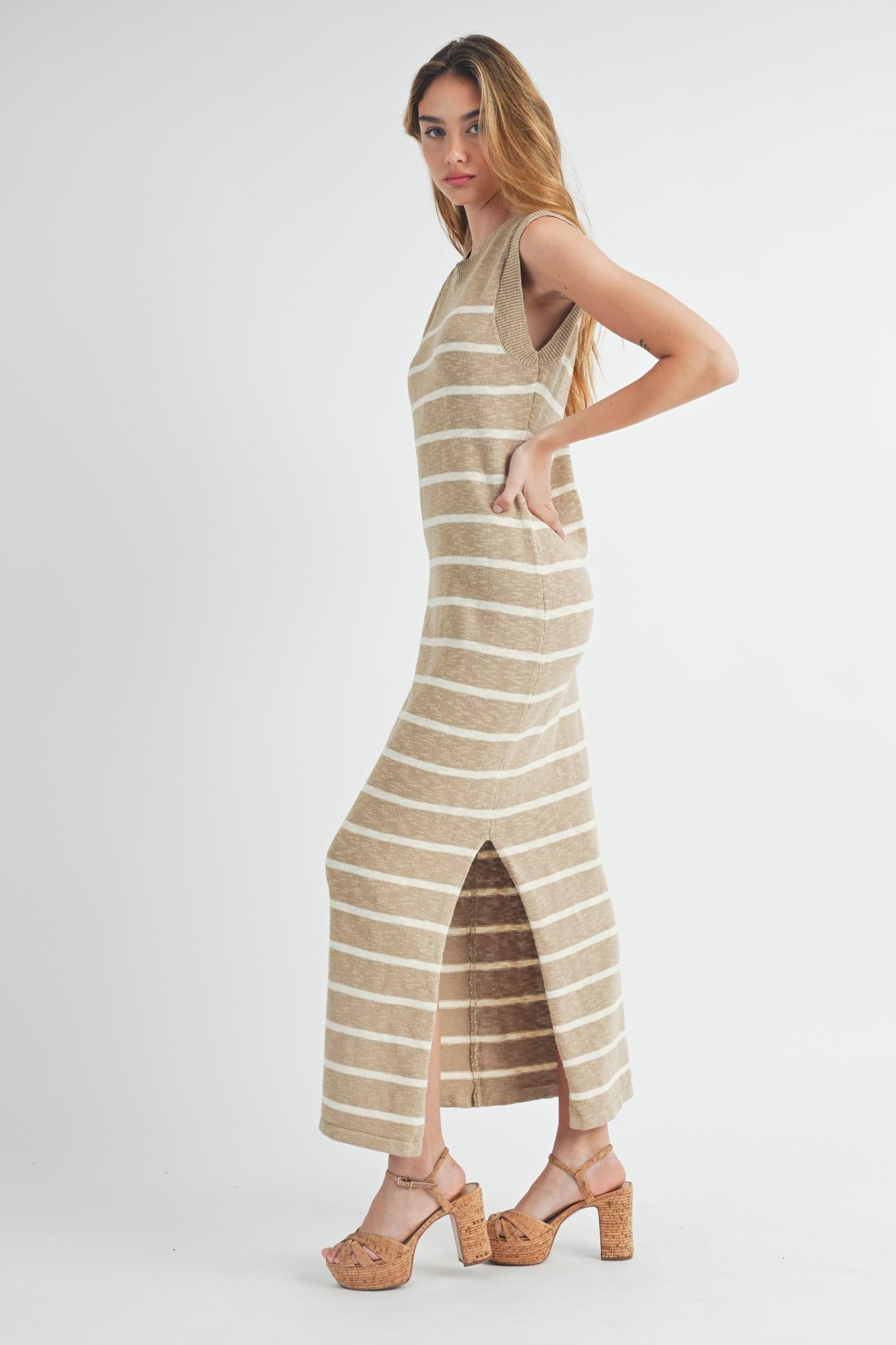 Sleeveless Stripe Sweater Maxi Dress Product Image