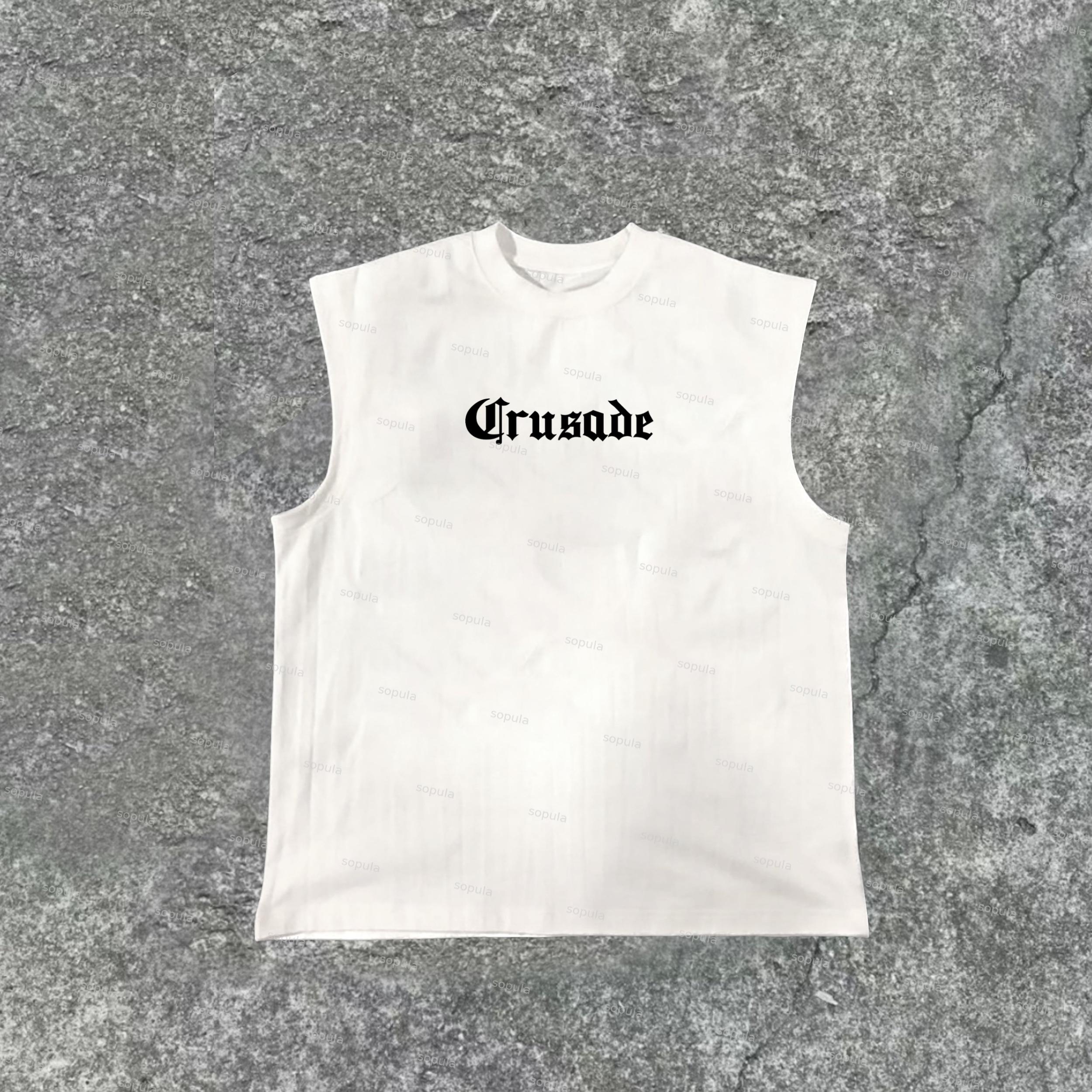 Sopula Men's Vintage God First Print Cotton Casual Tank Top Product Image