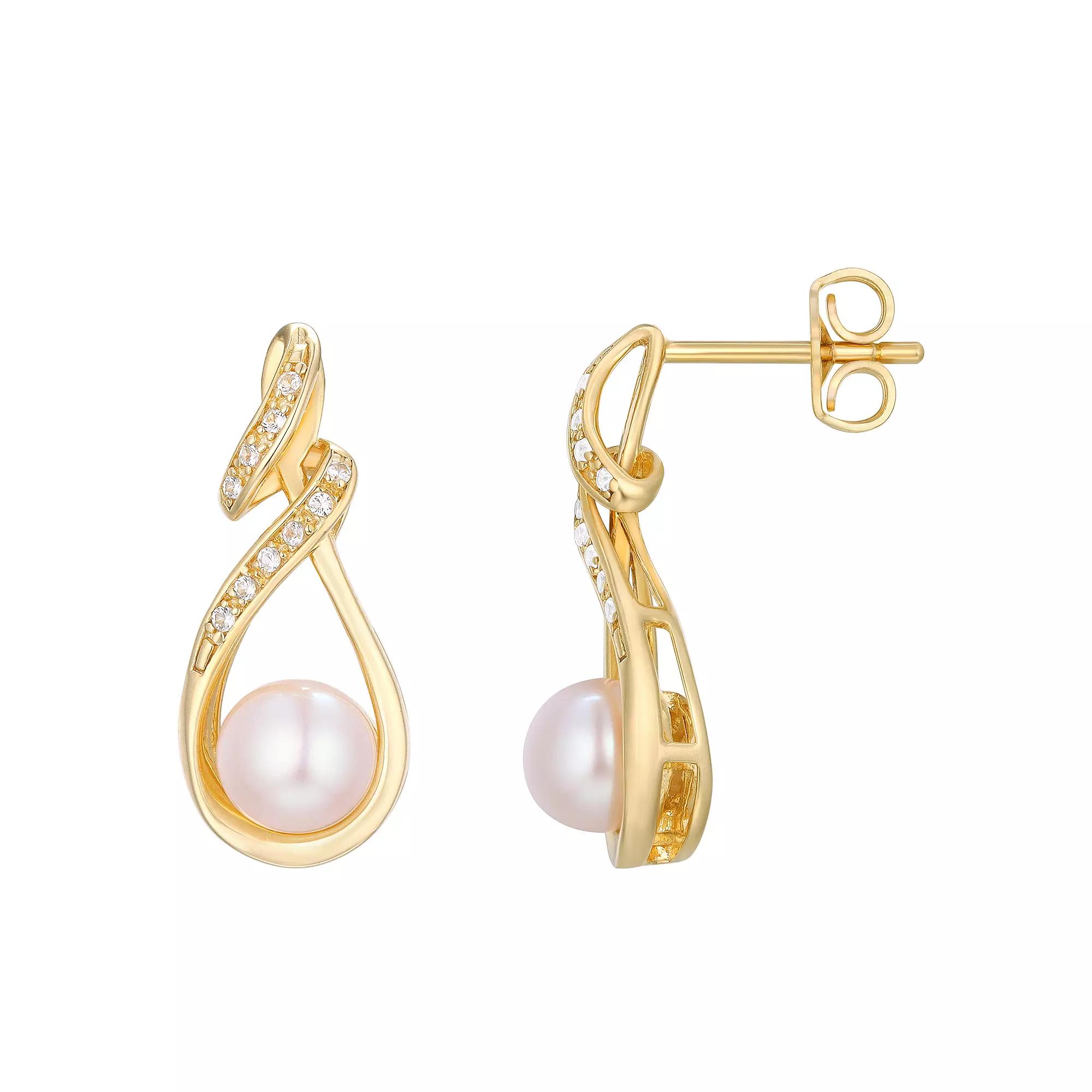 14k Gold Over Sterling Silver Lab-Created White Sapphire Accent Stones Post Drop Earrings, Women's, Gold Tone Product Image