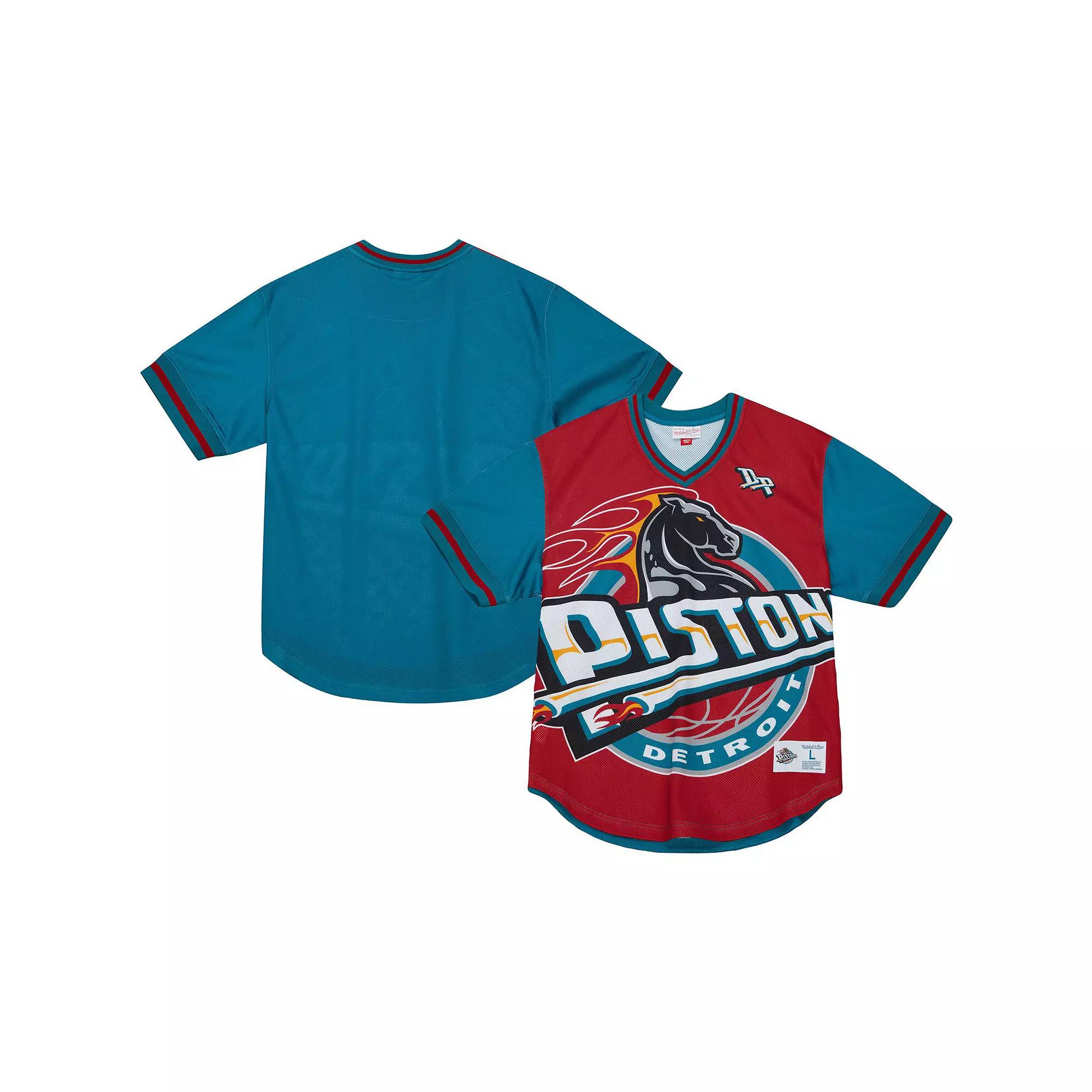 Men's Mitchell & Ness Red Detroit Pistons Jumbotron 3.0 Mesh V-Neck T-Shirt,  Product Image