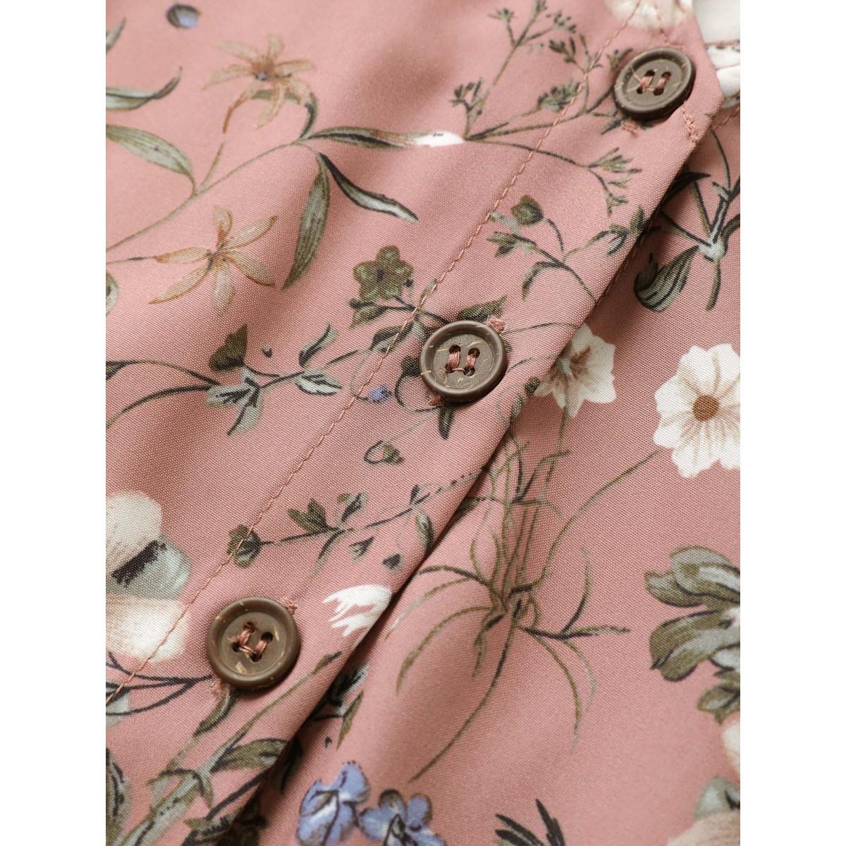 Plus Size Ditsy Floral Belted Lantern Sleeve Button Up Dress DustyPink Women Elegant Non V-neck Short sleeve Curvy Midi Dress BloomChic 22-24/3X Product Image