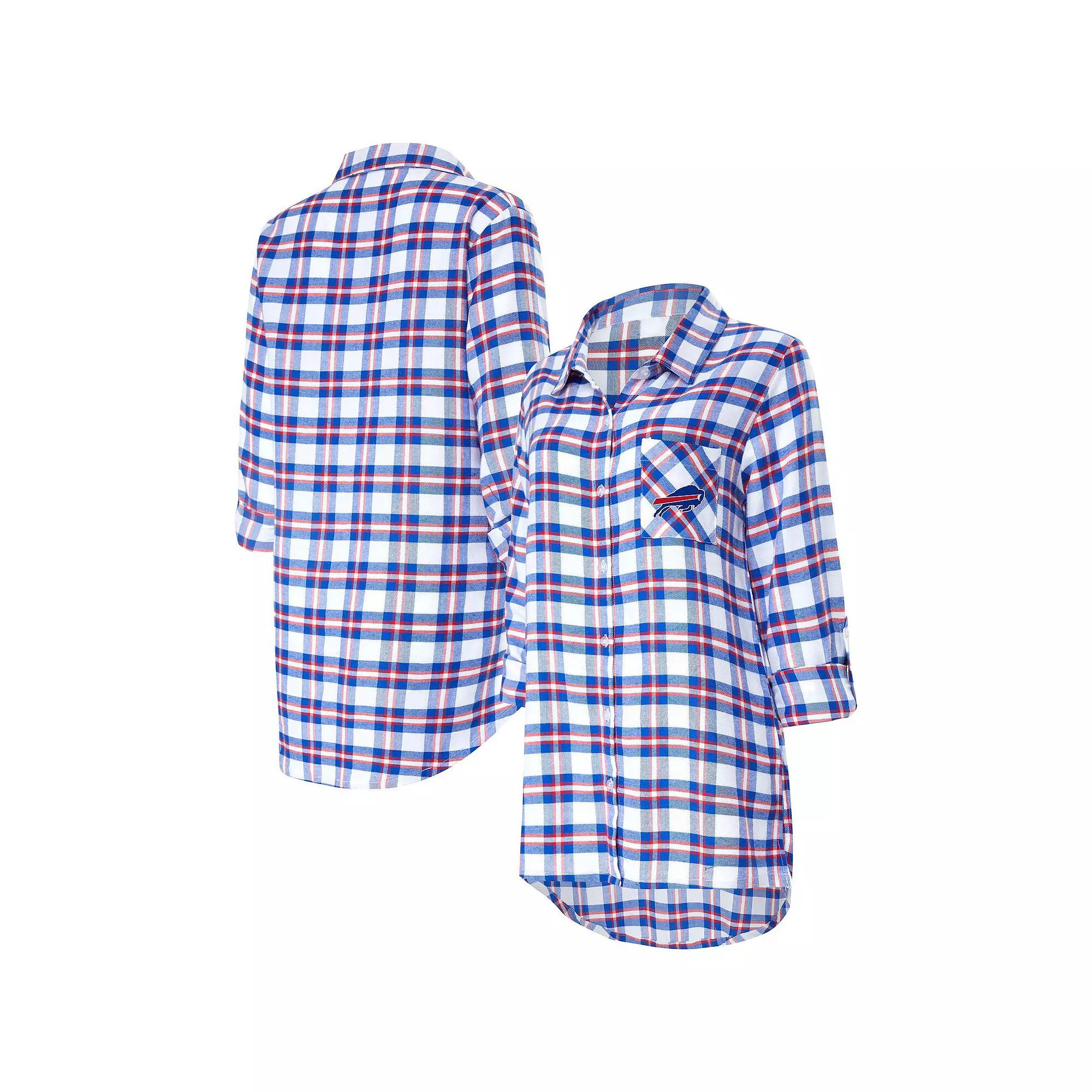 Women's Concepts Sport Royal Buffalo Bills Sienna Plaid Full-Button Long Sleeve Nightshirt,  Product Image