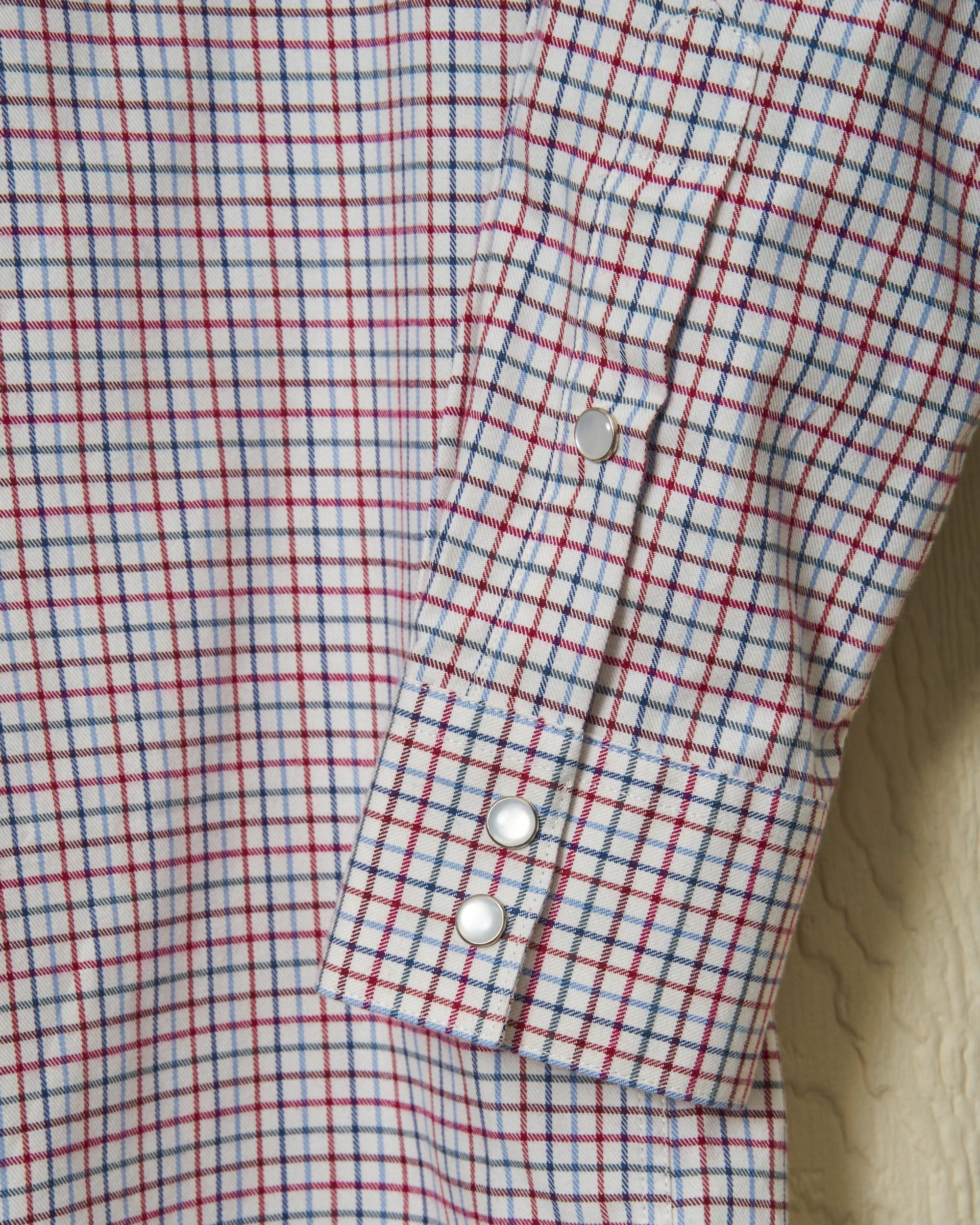 Western Sea-Washed Shirt in Denim/Wine Tattersall Product Image