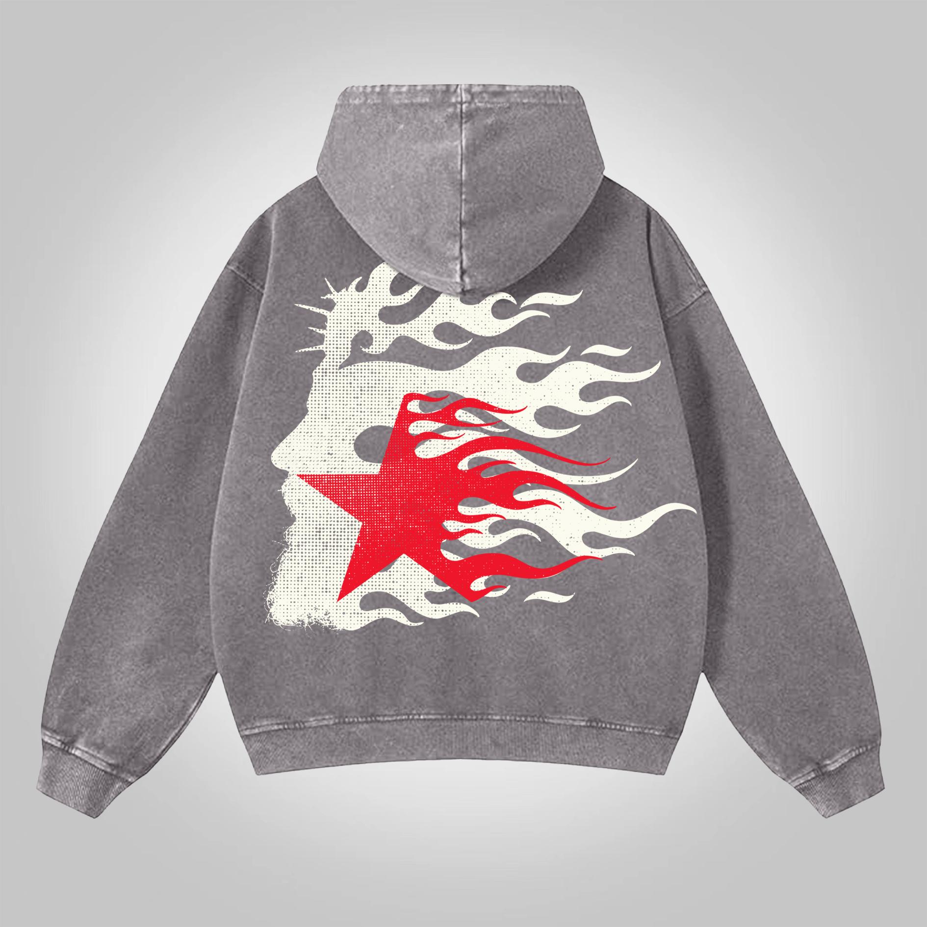 Men's Oversized Relaxed Graphic Vintage Washed Zip-Up Hoodie Product Image