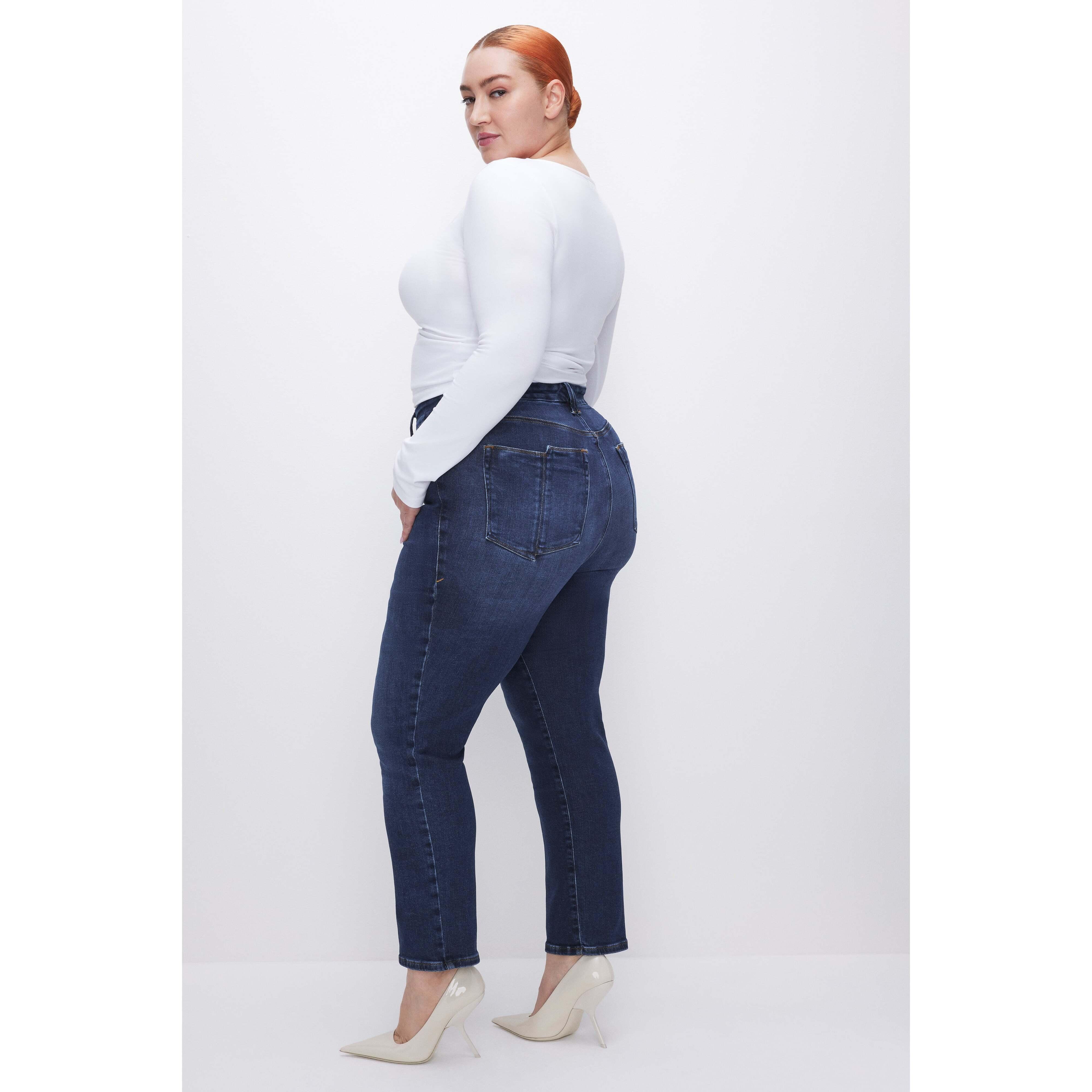 Womens Soft-Tech Good Classic Slim Straight Jeans | Indigo, Size 16 Plus | Good American by Khlo Kardashian Product Image