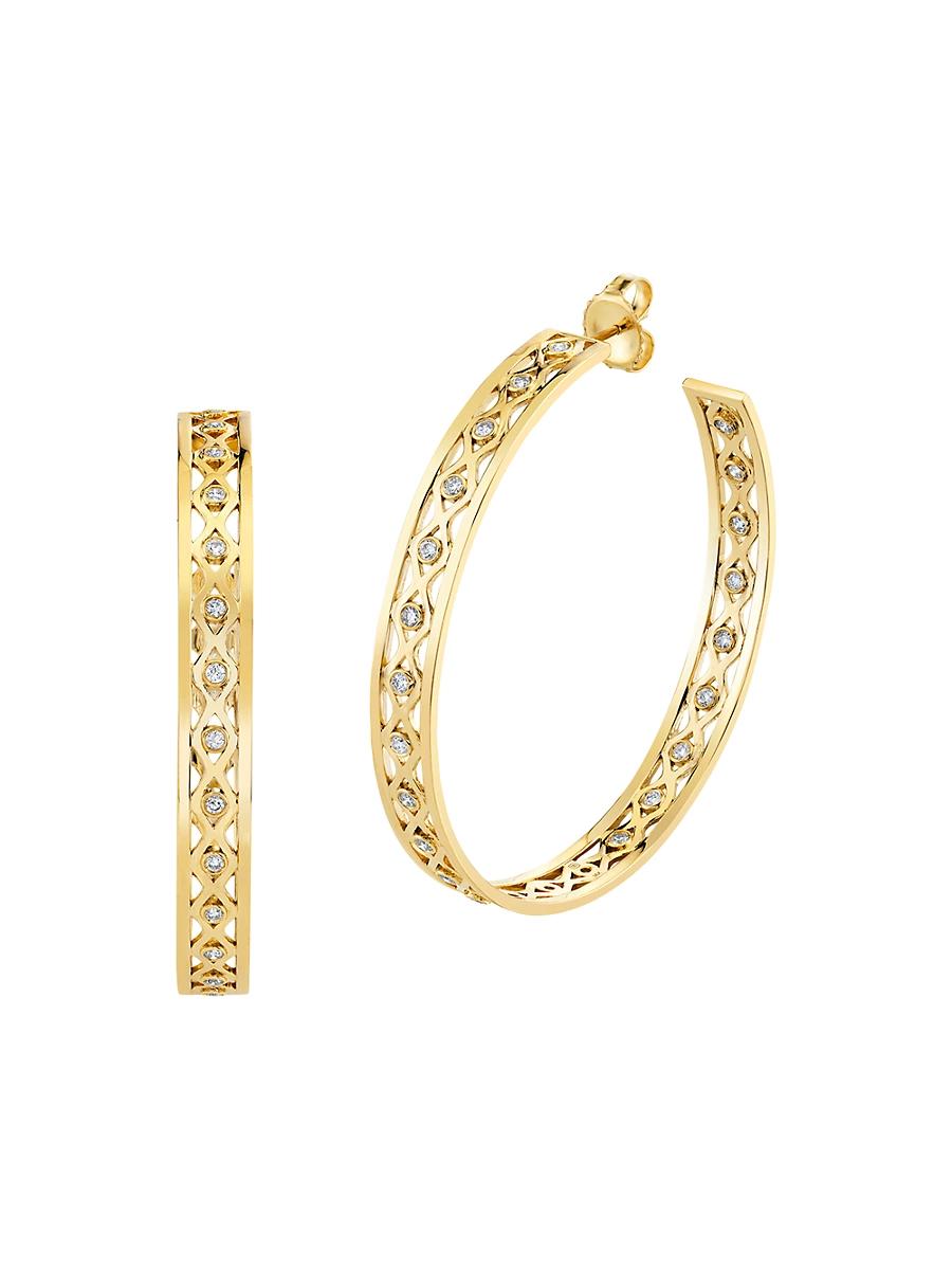 Womens Large 14K Yellow Gold & 0.688 TCW Diamonds Fishnet Hoop Earrings Product Image