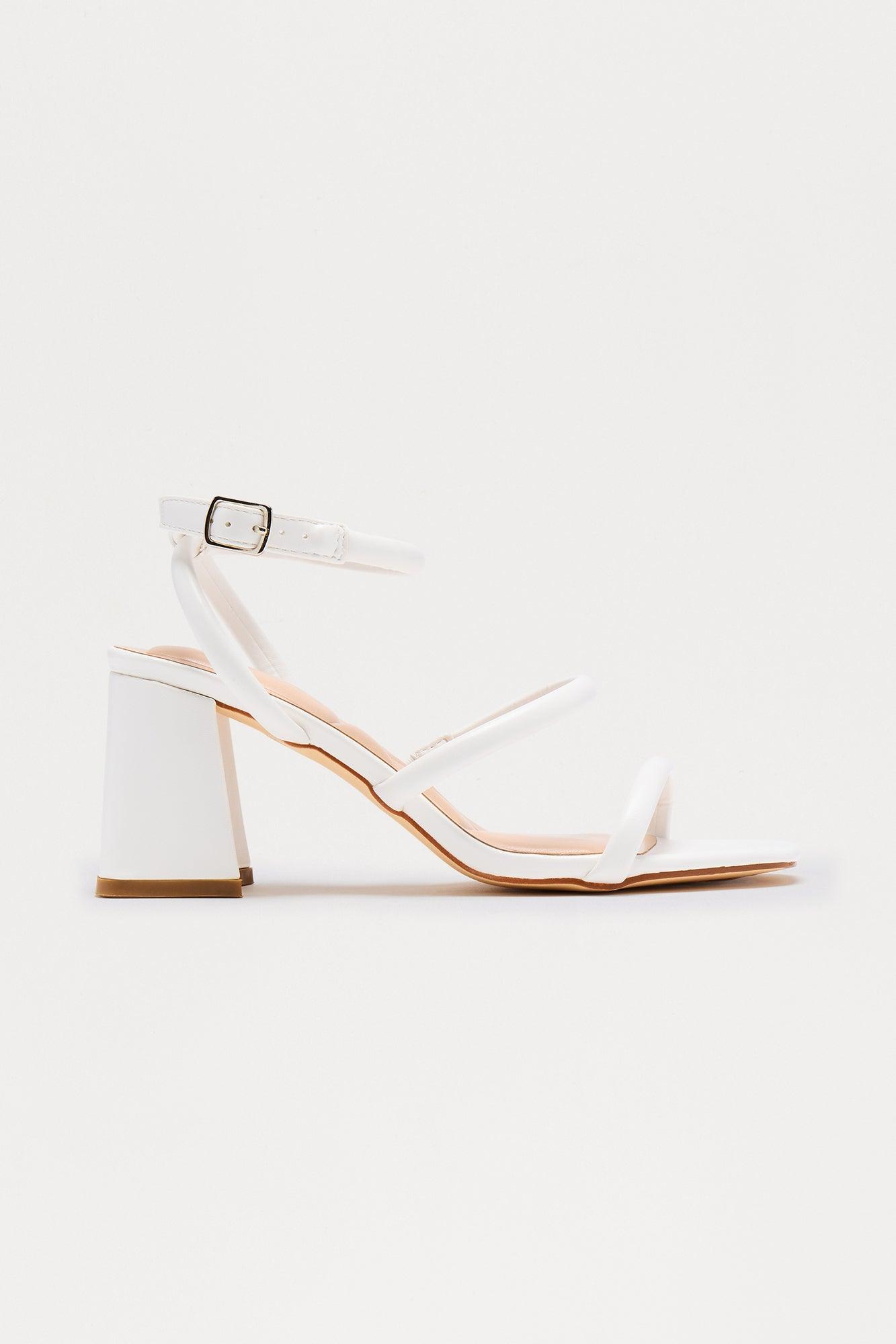 Brinkley Ankle Strap Block Heels - White Product Image