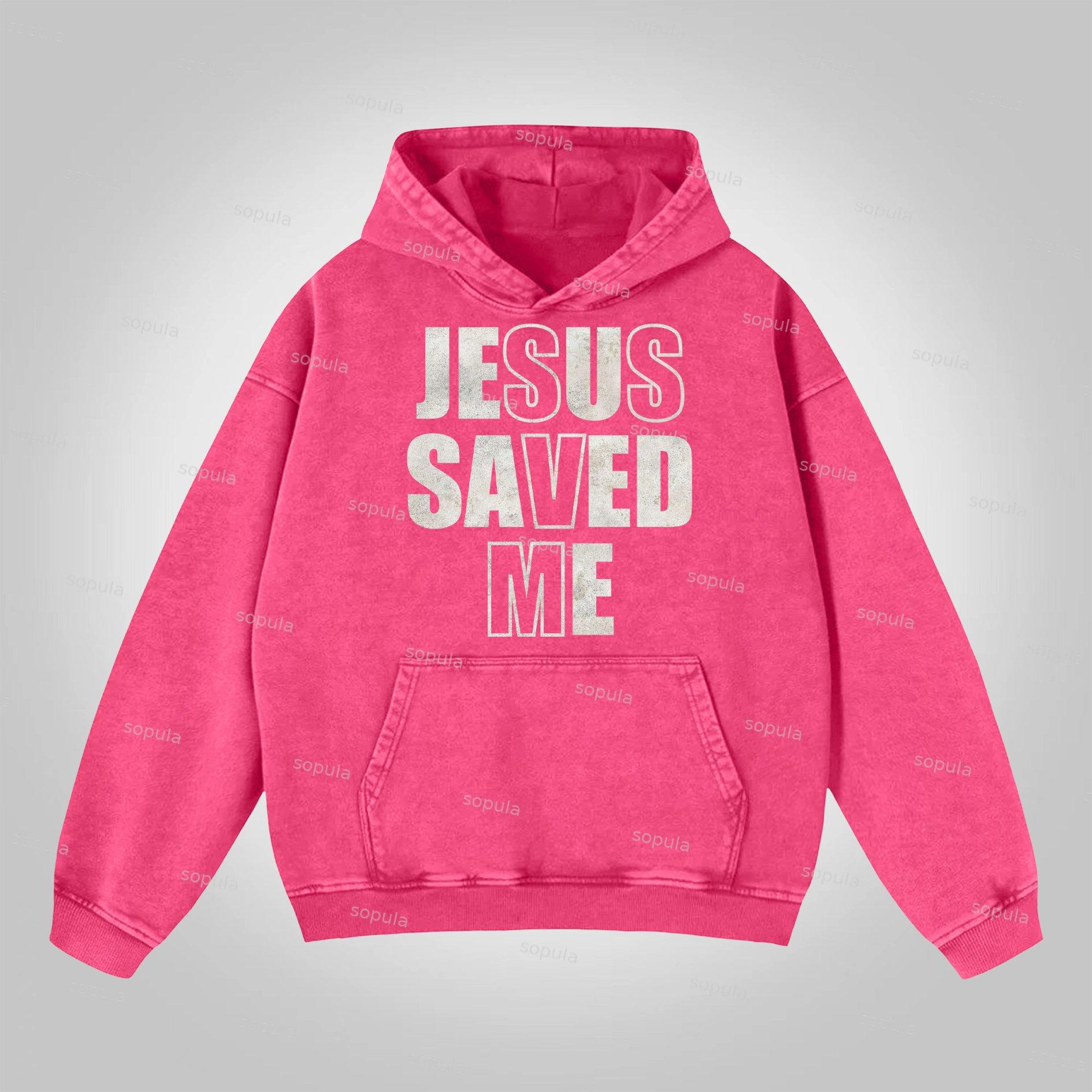 Sopula Jesus Saved Me Graphics Washed Distressed Pocket Hoodie Product Image
