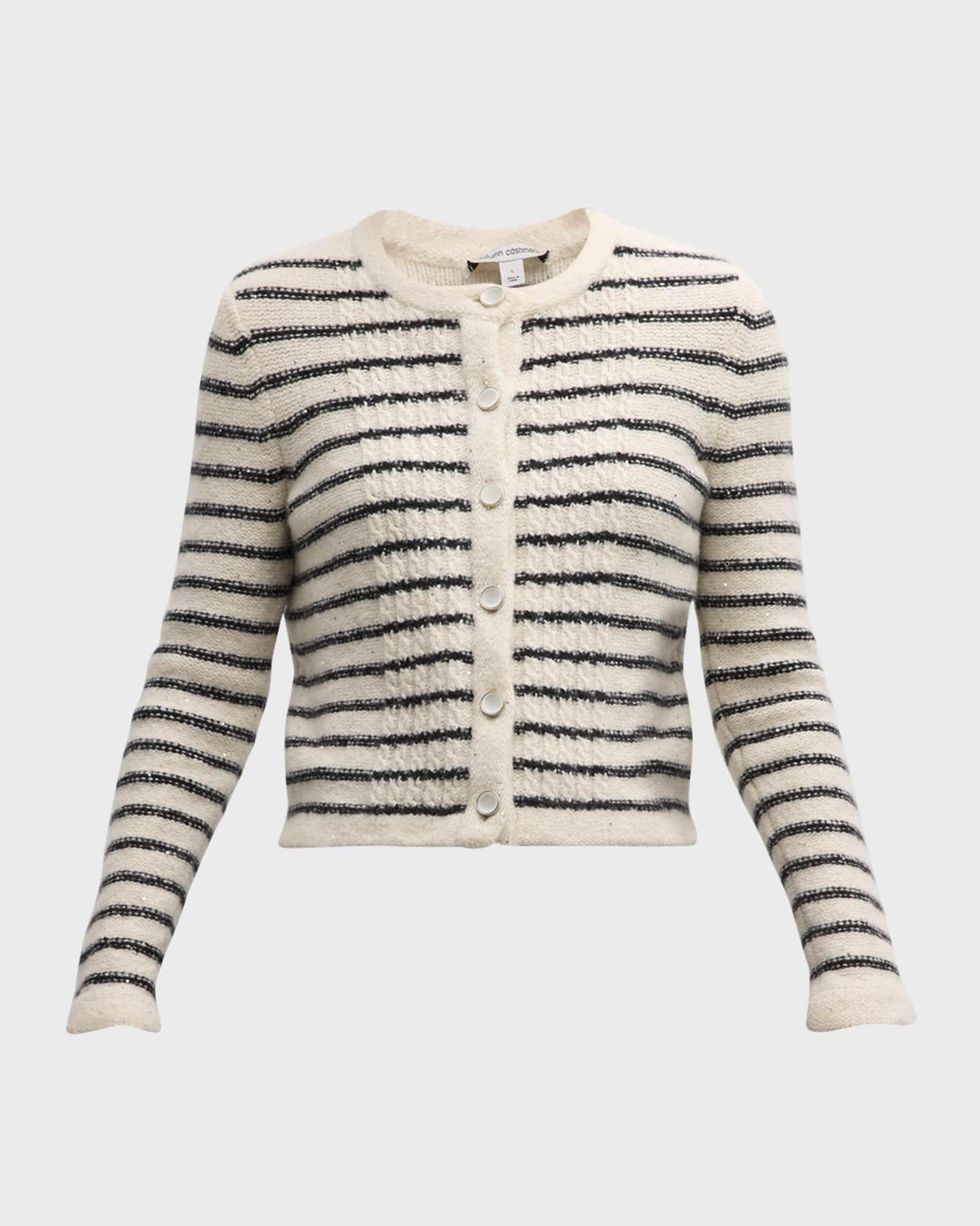 Striped Cable-Knit Sequined Cashmere Jacket Product Image