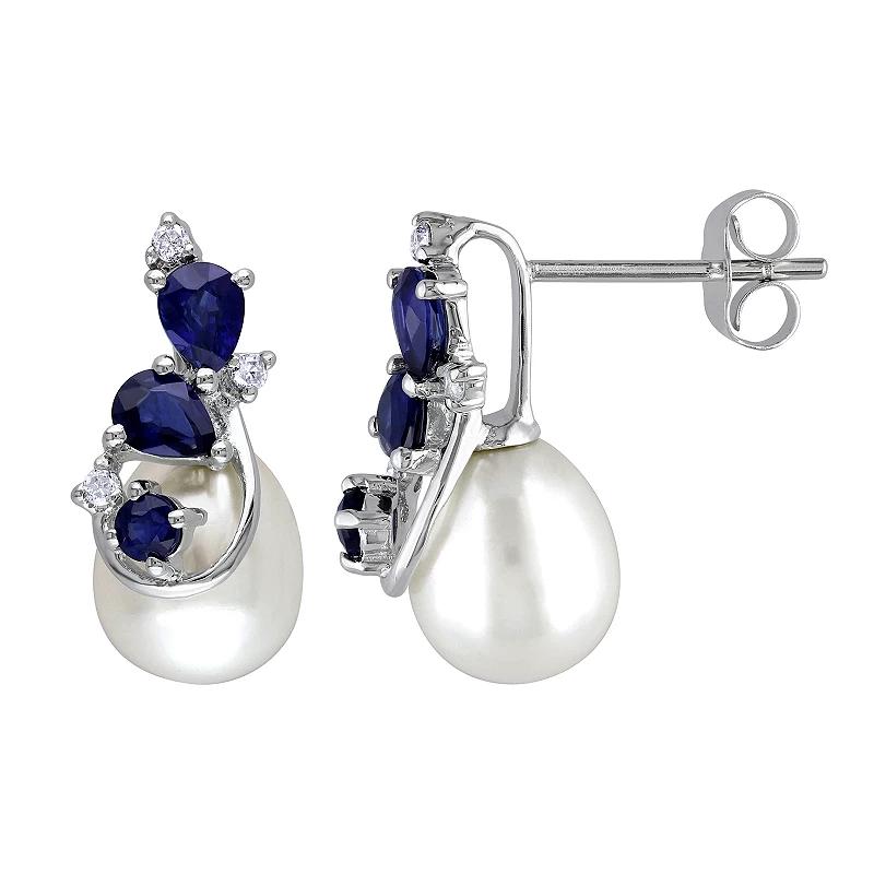 Stella Grace 10k White Gold Sapphire & Freshwater Cultured Pearl Earrings, Women's, 10k Whgold Product Image