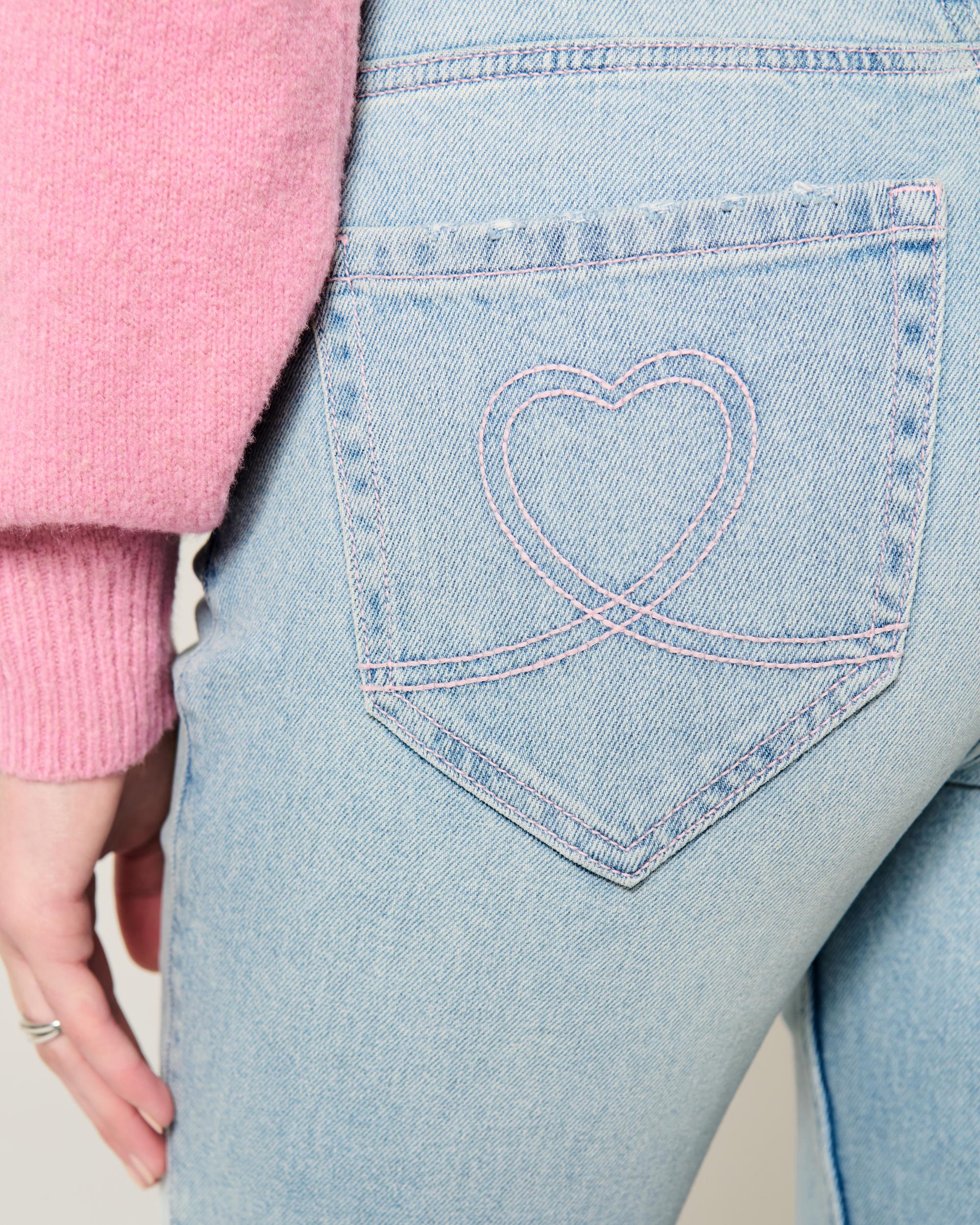 High-Rise Light Wash Heart Stitch Flare Jeans Product Image