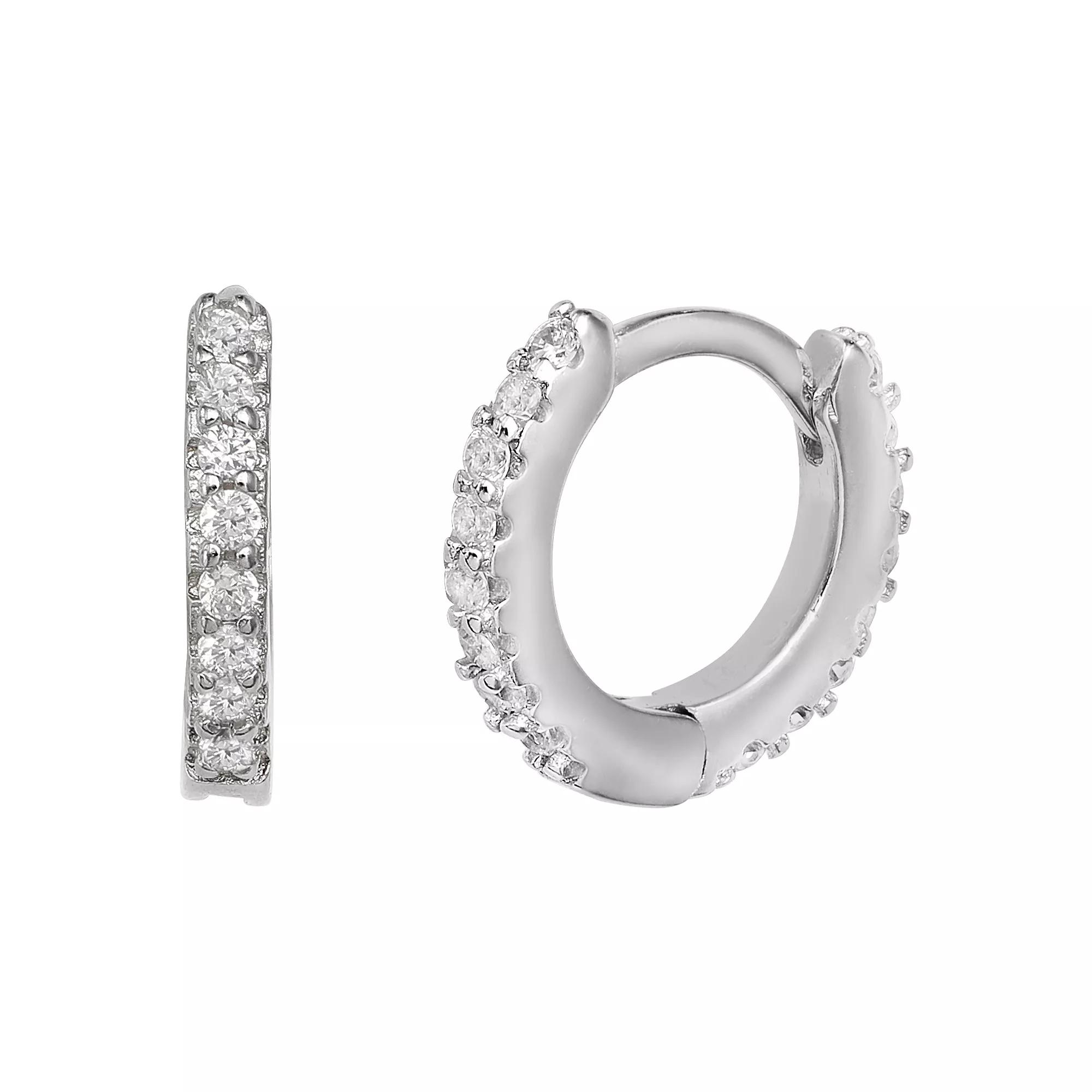 PRIMROSE Sterling Silver Cubic Zirconia Huggie Hoop Earrings, Women's, Sterling White Product Image