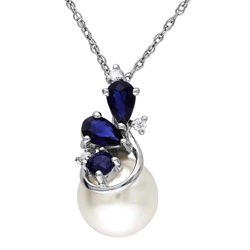 Stella Grace 10k White Gold Sapphire & Freshwater Cultured Pearl Pendant, Women's,  Product Image