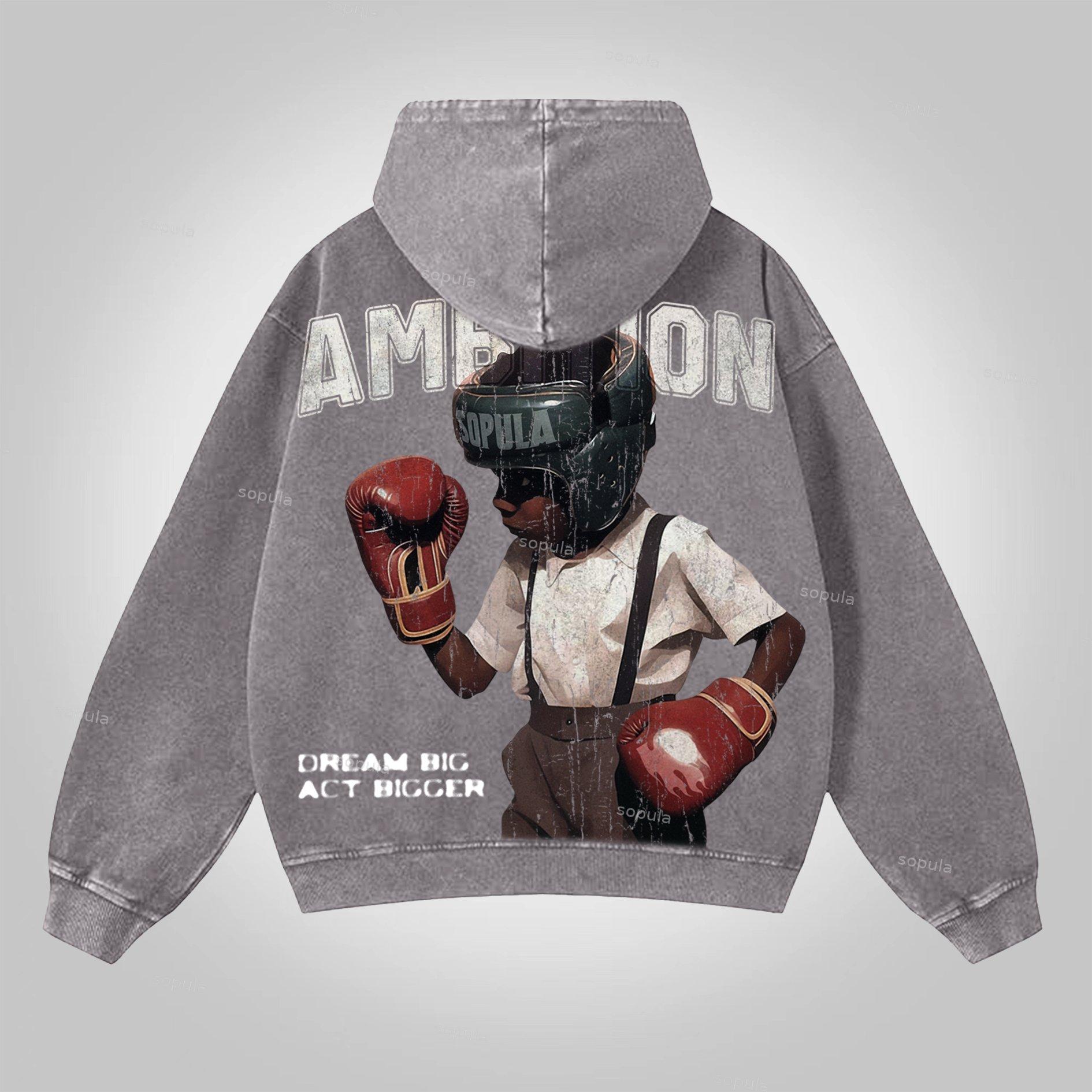 Sopula Dream Big Act Bigger Boxer Graphic Washed Zip-Up Hoodie Product Image