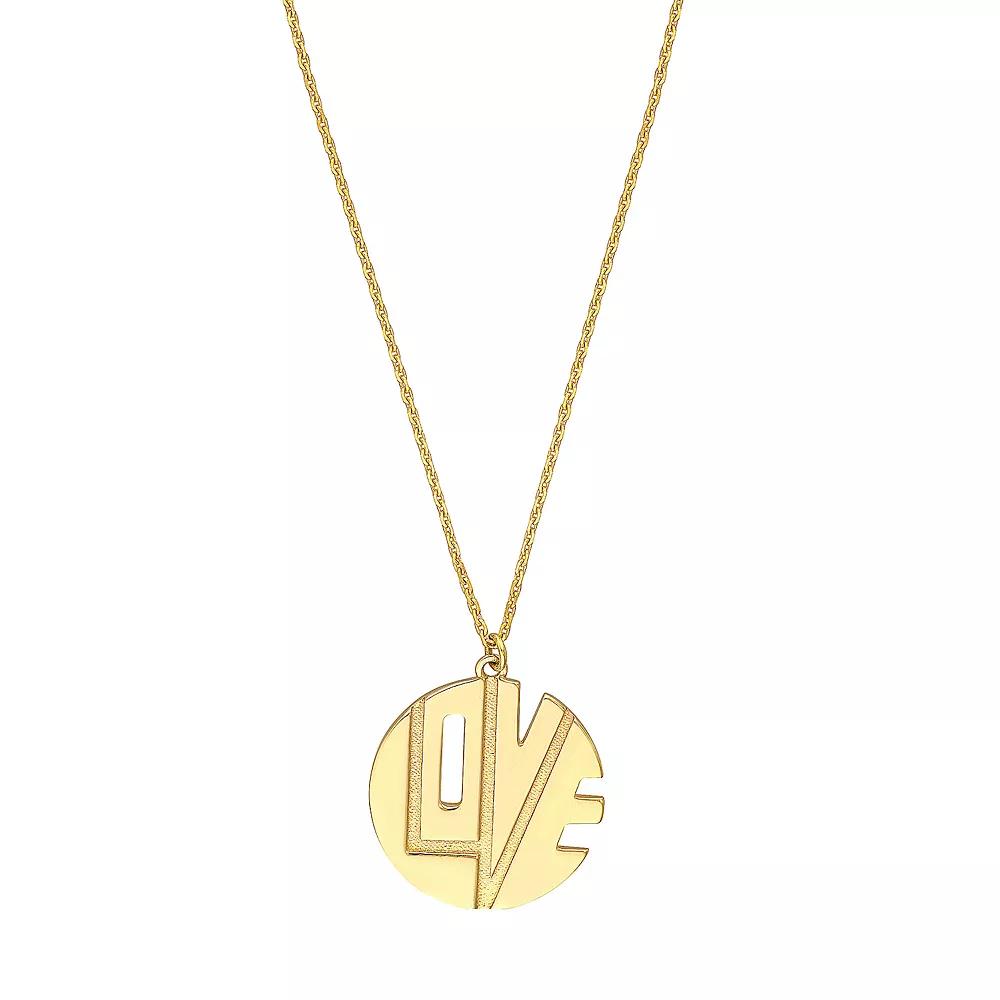 14k Gold "LOVE" Cut-Out Medallion Adjustable Necklace, Women's, Size: 18" Product Image