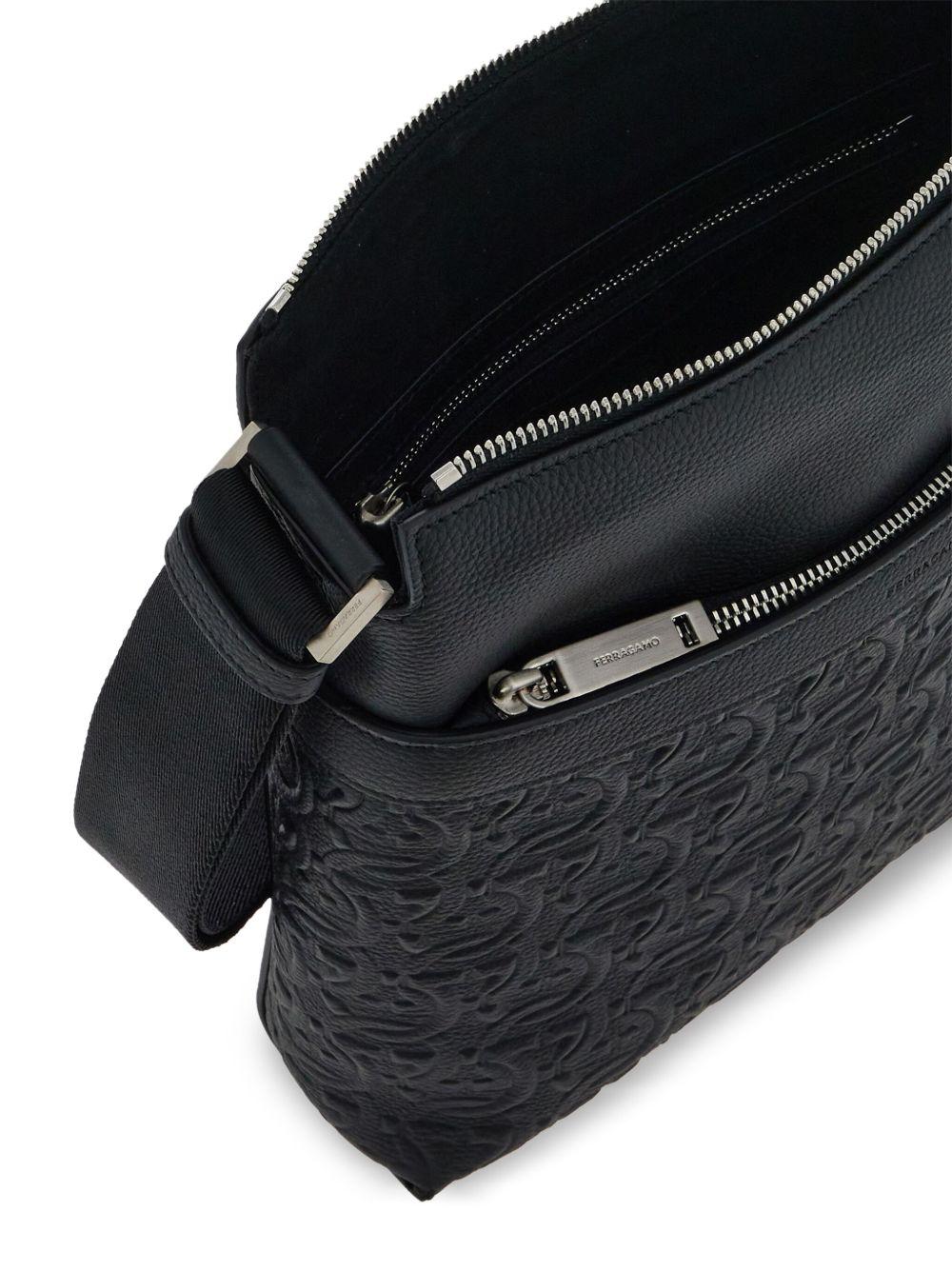 Gancini-embossed leather messenger bag Product Image