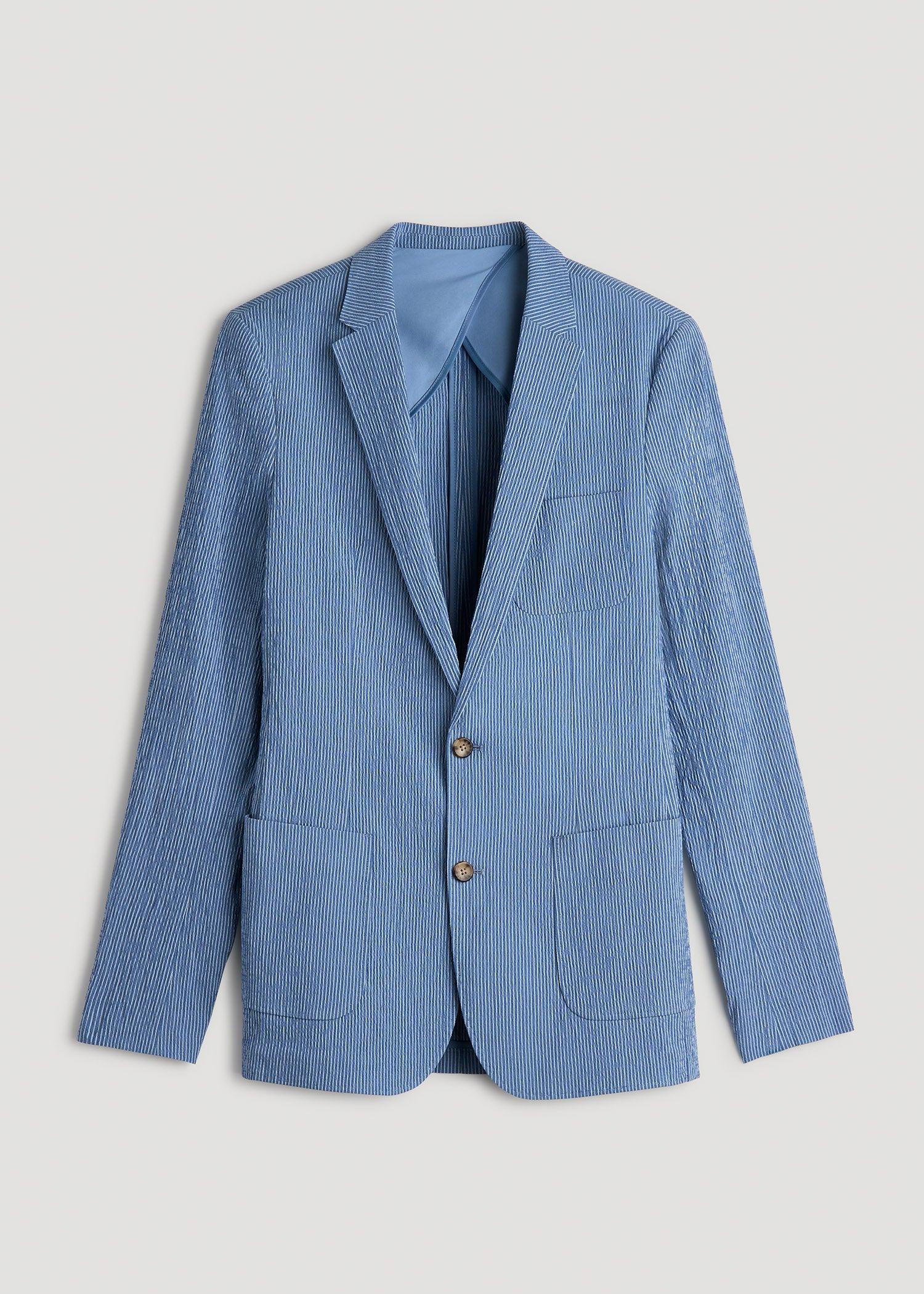 Stretch Seersucker Blazer for Tall Men in Tonal Blue Stripe Male Product Image