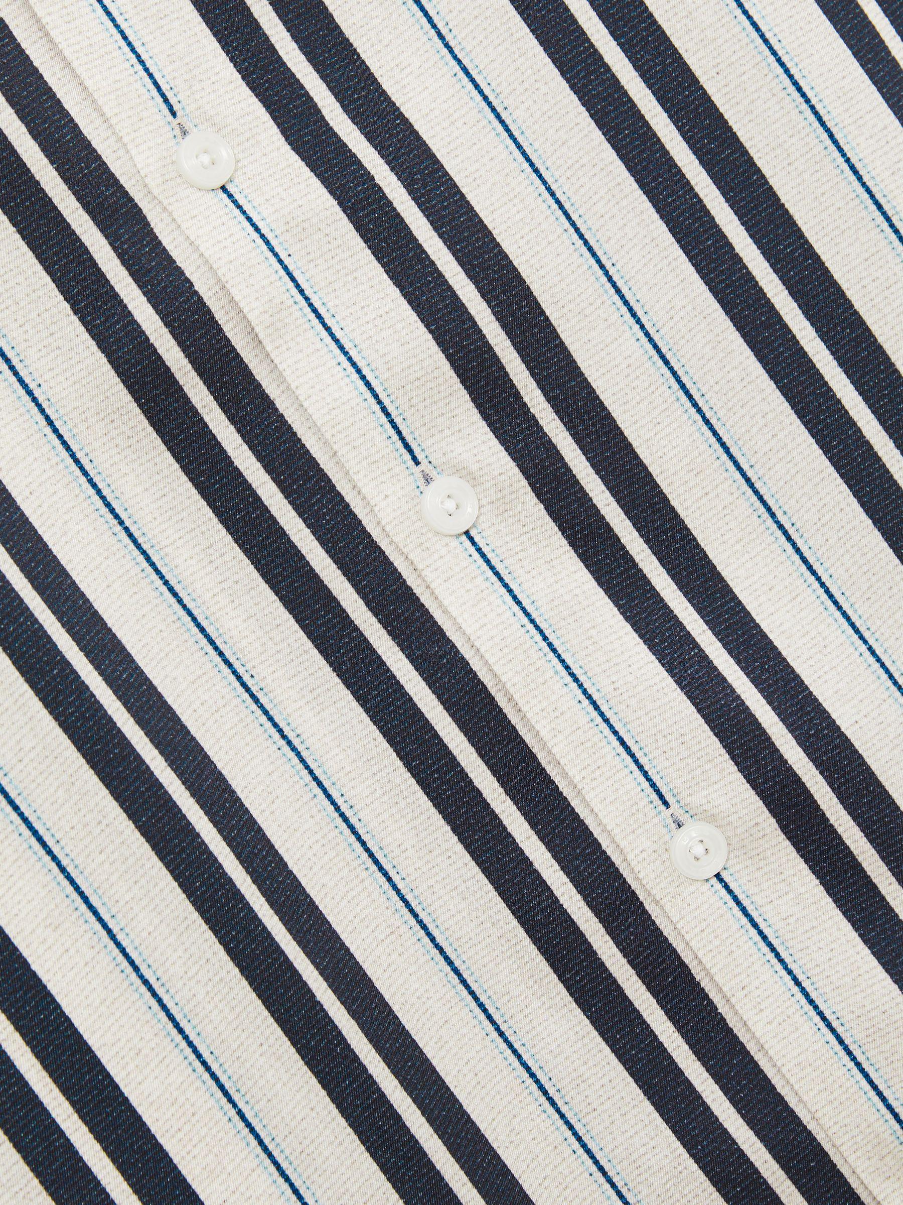 Wide-Stripe Cuban-Collar Shirt in White/Navy Product Image