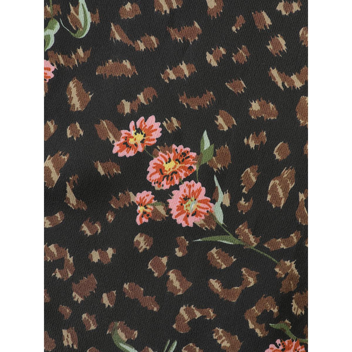 Plus Size Black Floral Leopard Print Belted Collar Jumpsuit Women Retro Long Sleeve Suit Collar Elegant Loose Jumpsuits BloomChic 14-16/1X Product Image