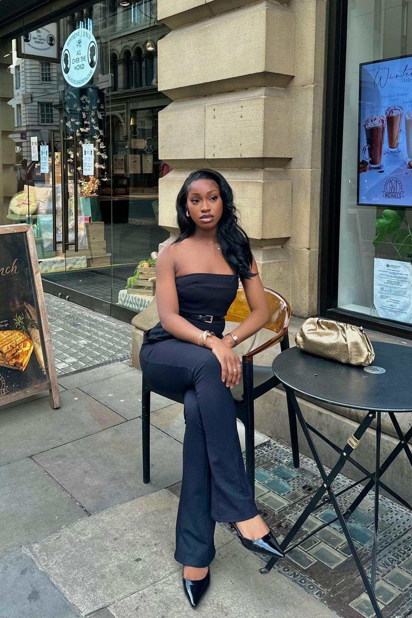 Olivia Ponte Belted Pant Set - Black Product Image