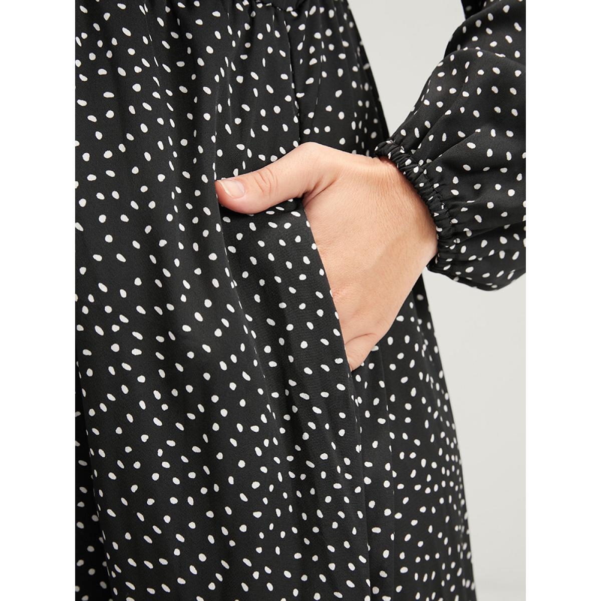 Plus Size Polka Dot Pocket Wrap Ruffles Tiered Dress Without Belt Black Women Elegant Elastic Waist V-neck Long Sleeve Curvy Long Dress BloomChic 12/L Product Image