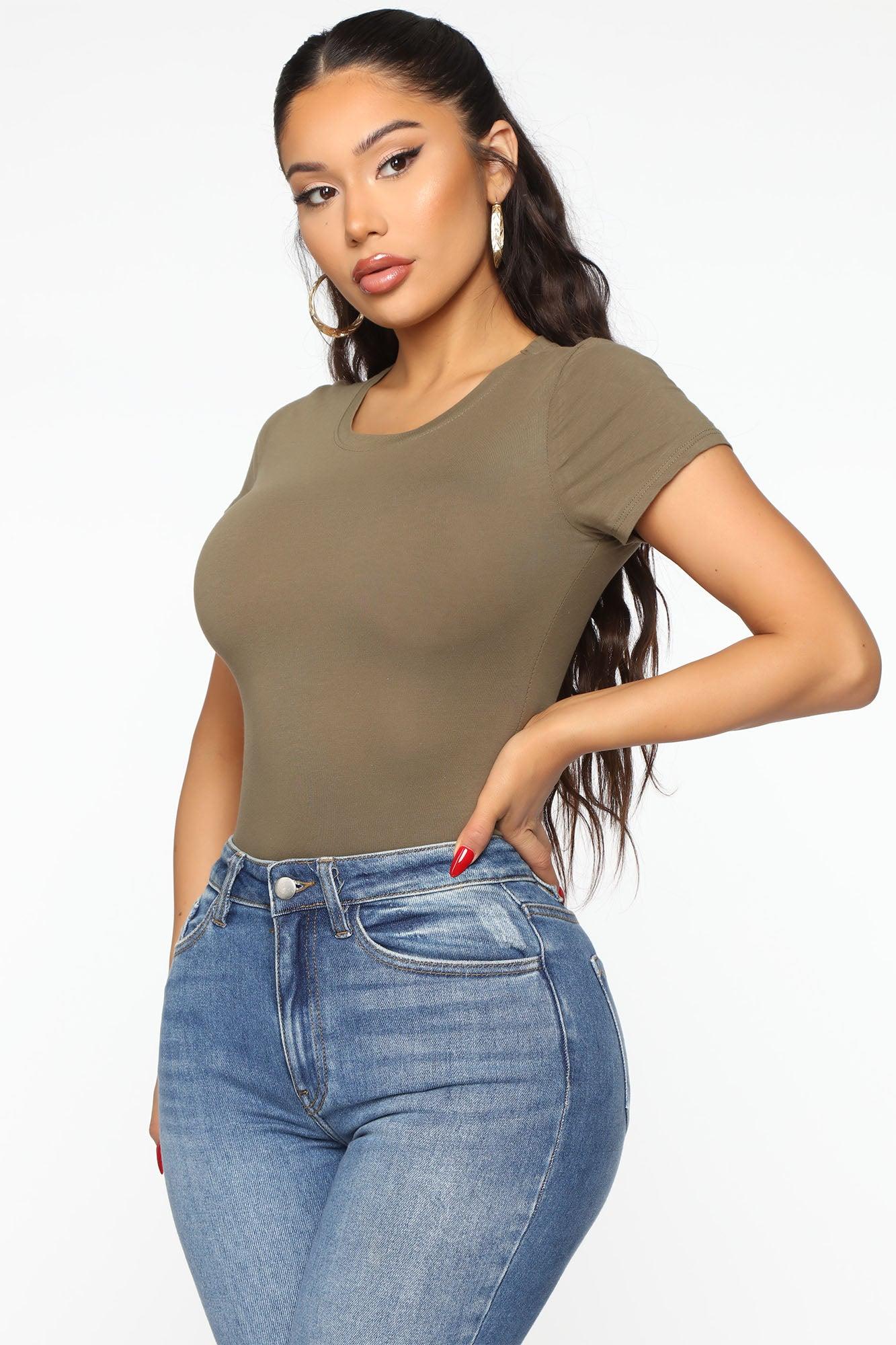 Leanne Crew Neck Bodysuit - Olive Product Image