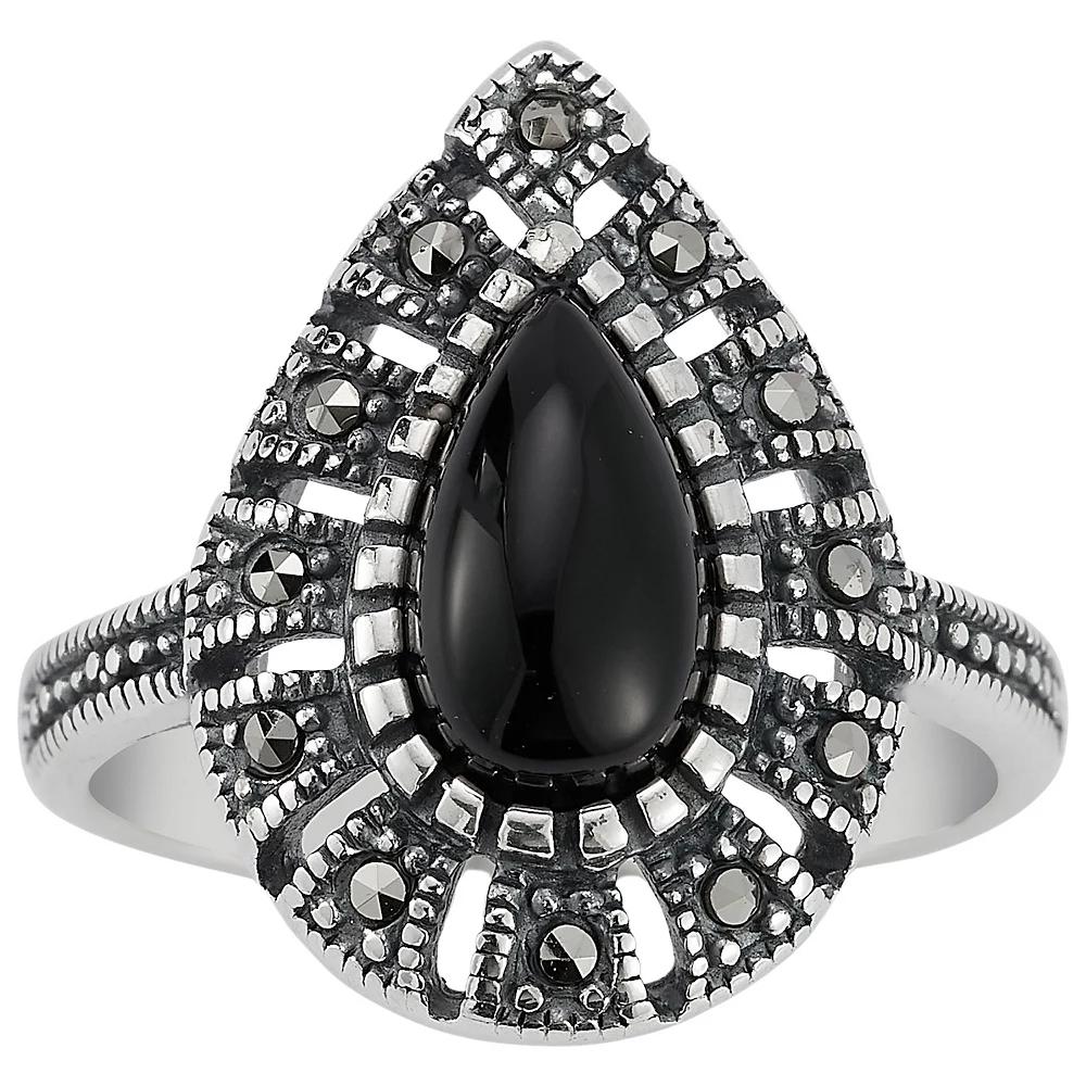 Sunkissed Sterling Sterling Silver Oxidized Black Onyx & Cubic Zirconia Ring, Women's, Size: 5, Silver Tone Product Image