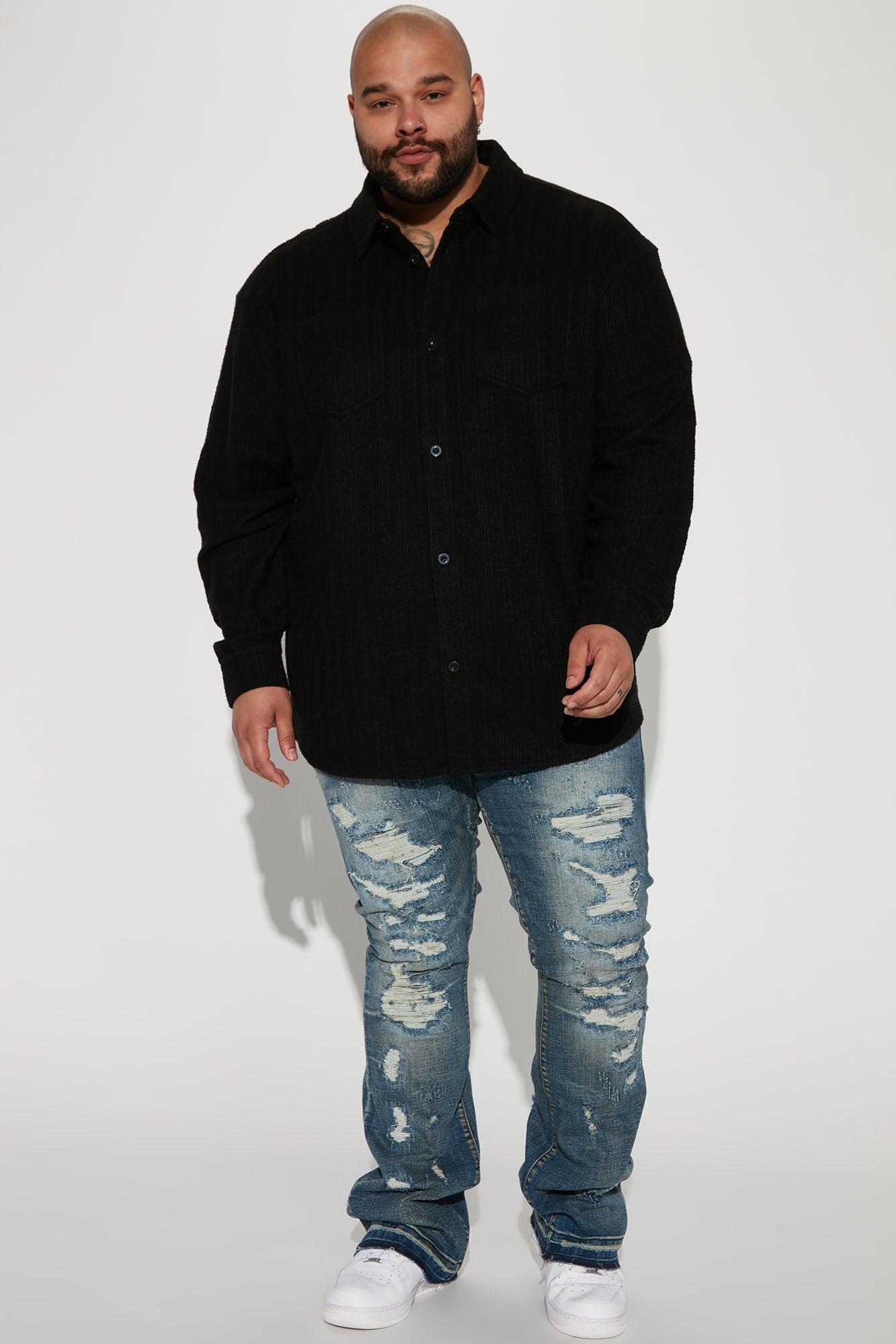 Dean Textured Long Sleeve Button Up Shirt - Black Product Image