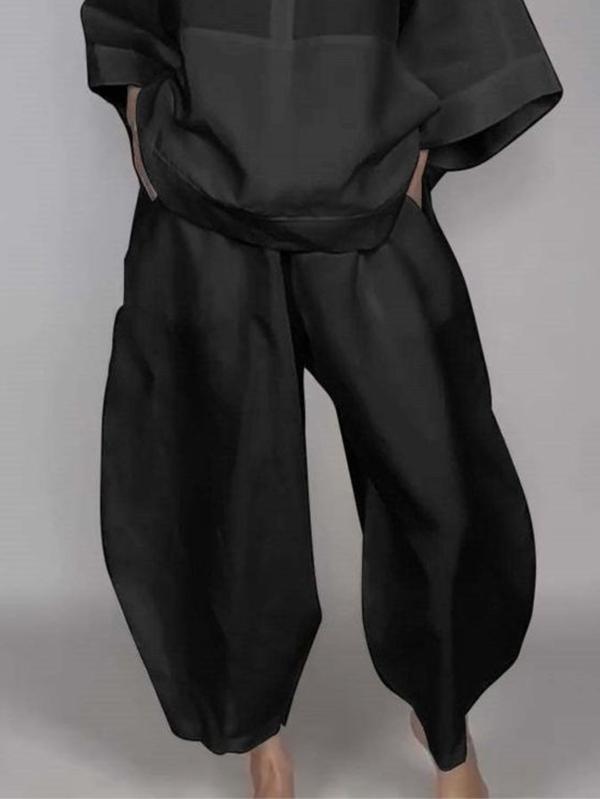 Long Sleeves Loose Solid Color Zipper V-Neck Shirts Tops Product Image