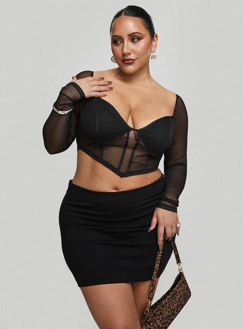 Karley Low Waist Mini Skirt Black Curve Product Image