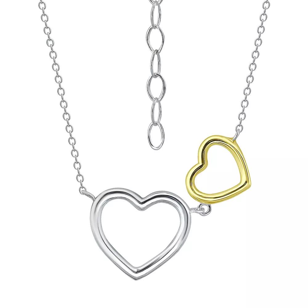 Aleure Precioso Sterling Silver Double Open Heart Frontal Necklace, Women's, Size: 18", Two Tone Product Image