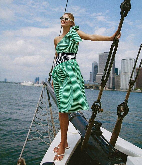 French Connection Alexis Stripe Print One Shoulder Sleeveless Midi Cotton Dress Product Image