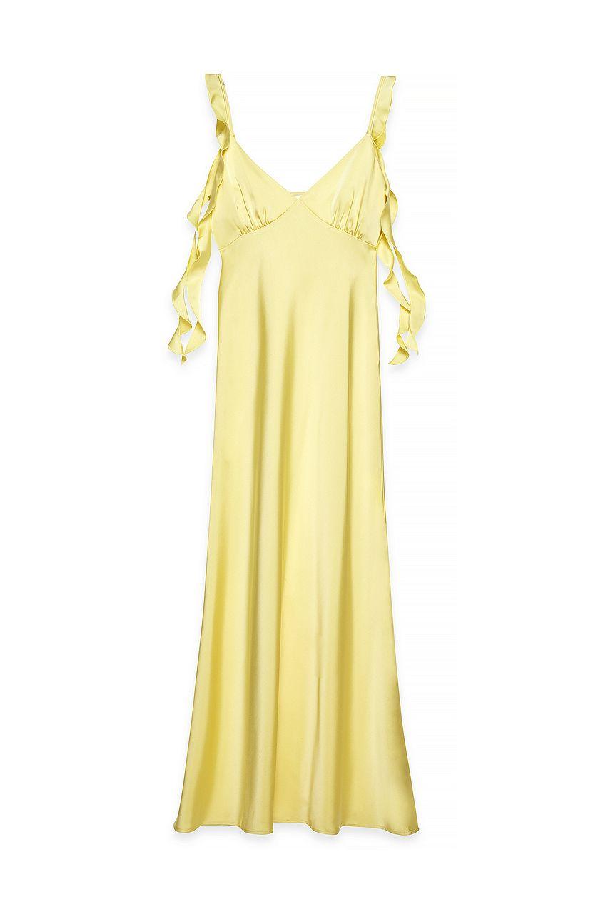 Satin Ruffle Shoulder Midi Dress Product Image