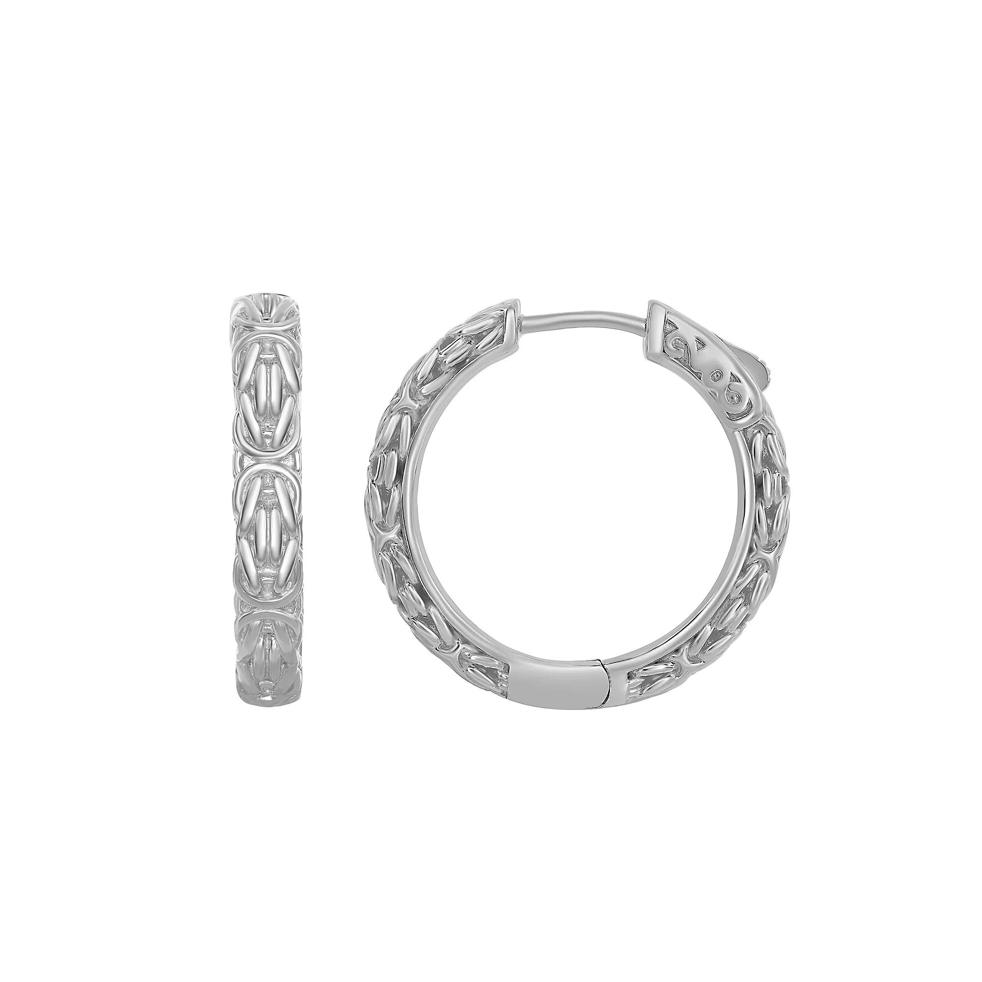 Sterling Silver Byzantine Hoop Earrings, Women's Product Image