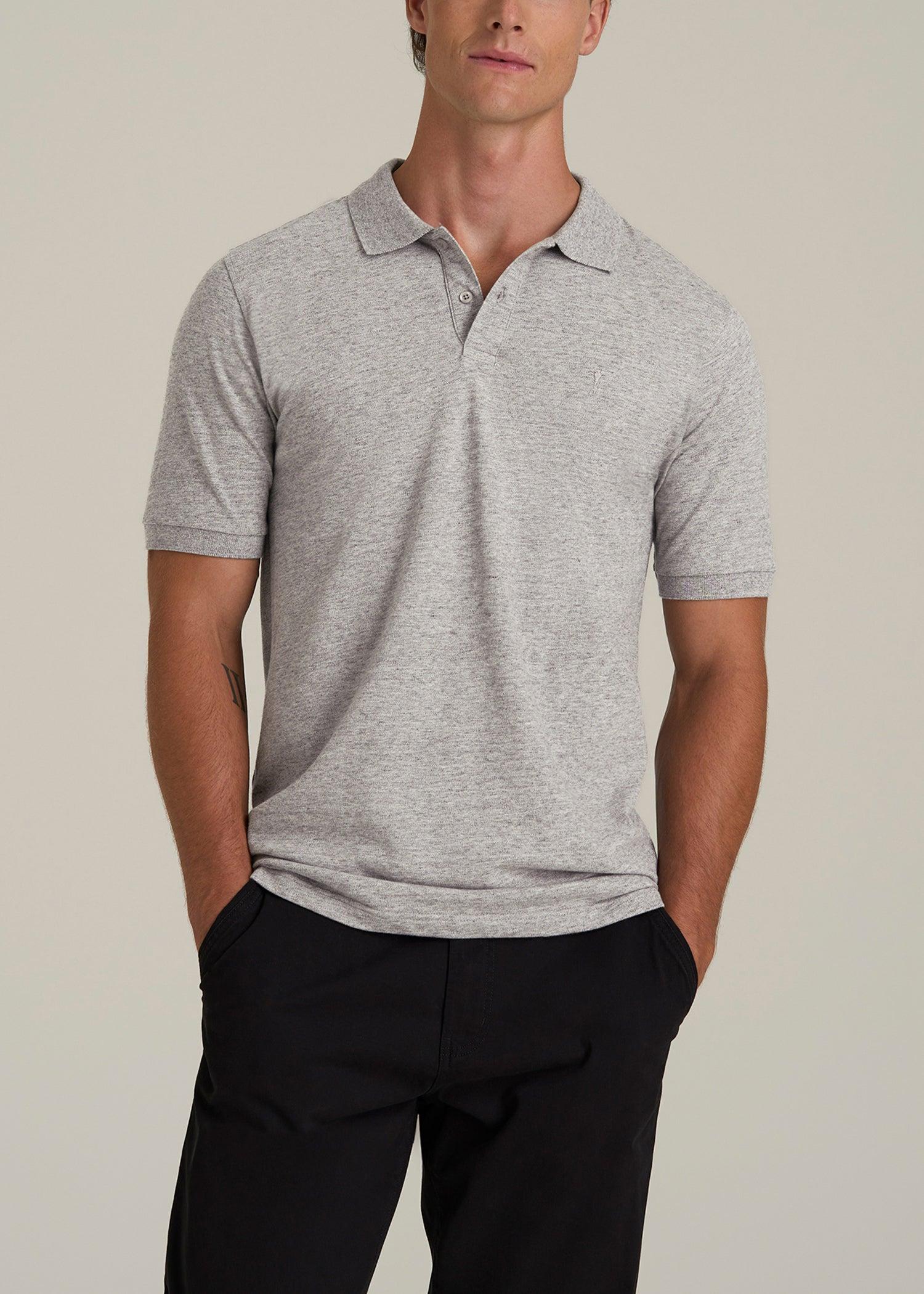 Classic Polo with Embroidered Logo for Tall Men in Heathered Grey Male Product Image