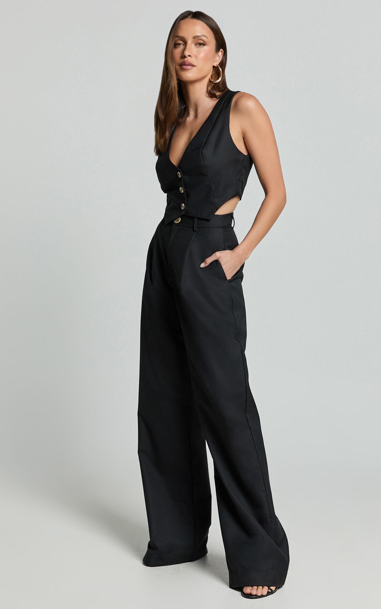 Izara Trousers - Mid Rise Relaxed Straight Leg Tailored Trousers in Black Product Image