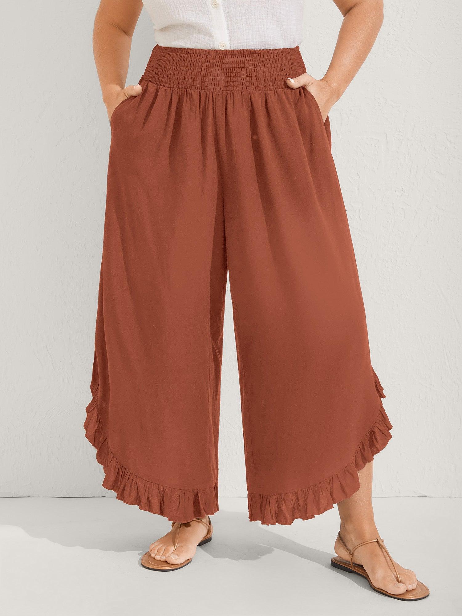 Ruffled Curvy Hem Wide-Leg Pants Female Product Image