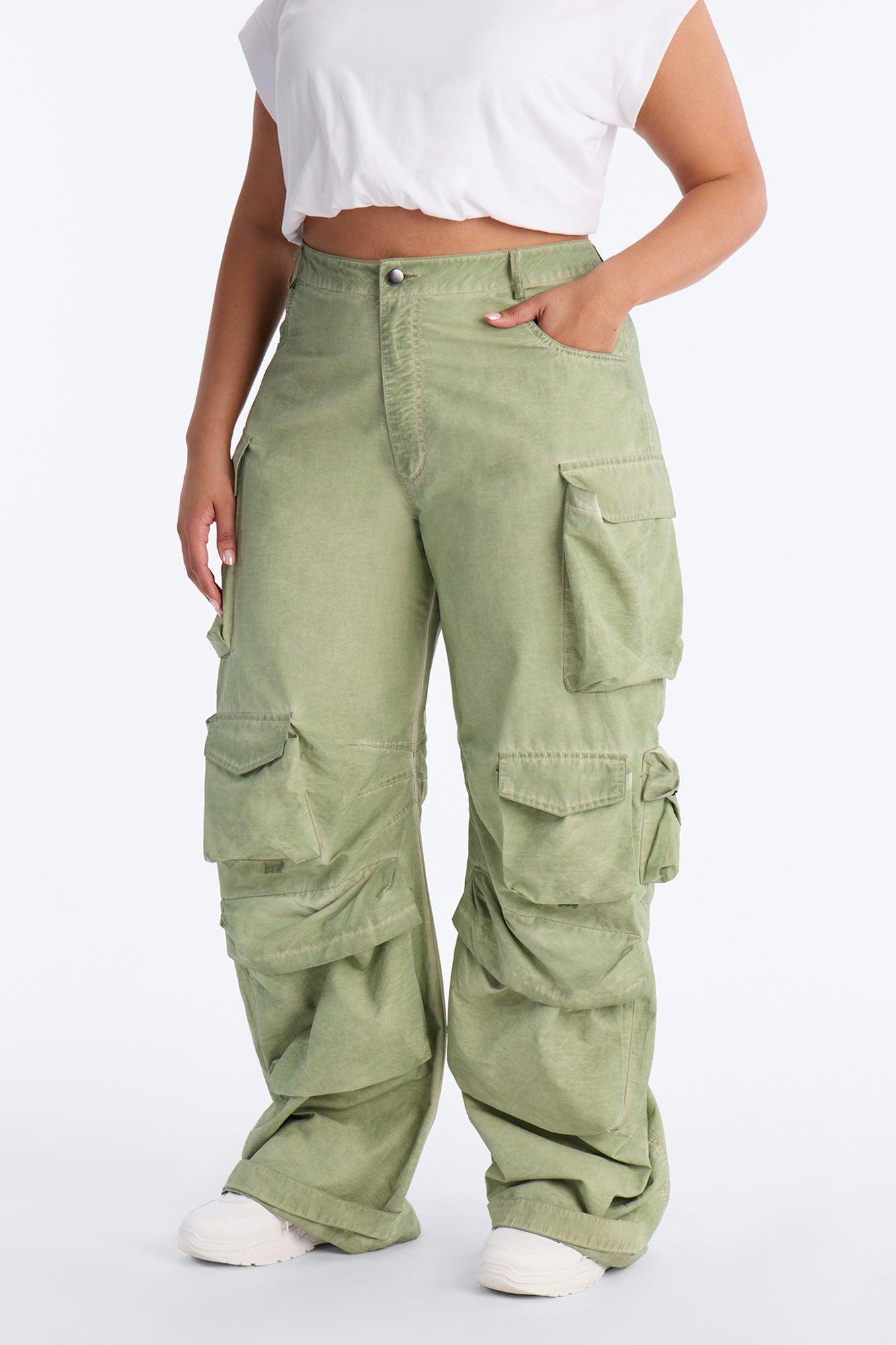 Talk It Up Oversized Cargo Pant - Sage Female Product Image