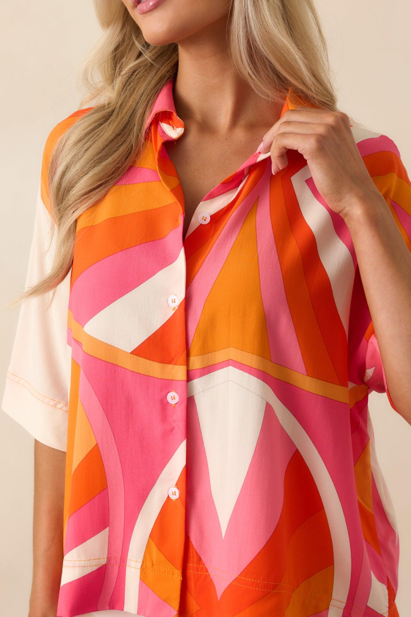 Whatever Comes Next Orange Geometric Print Rayon Shorts Product Image