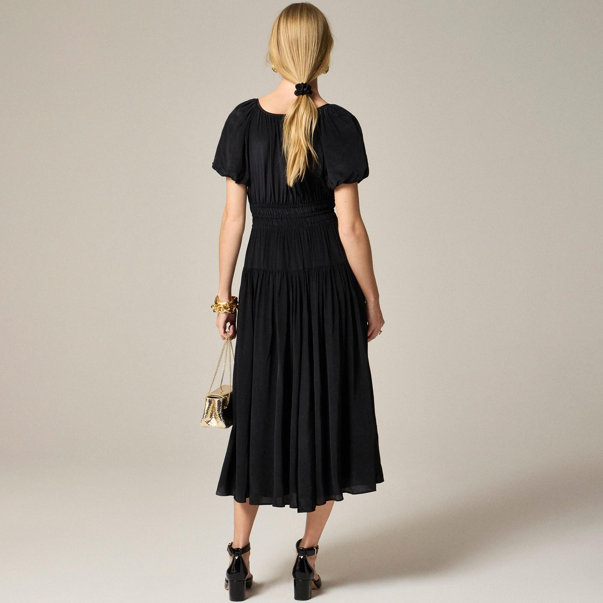 Elena puff-sleeve dress in crepe de chine Product Image