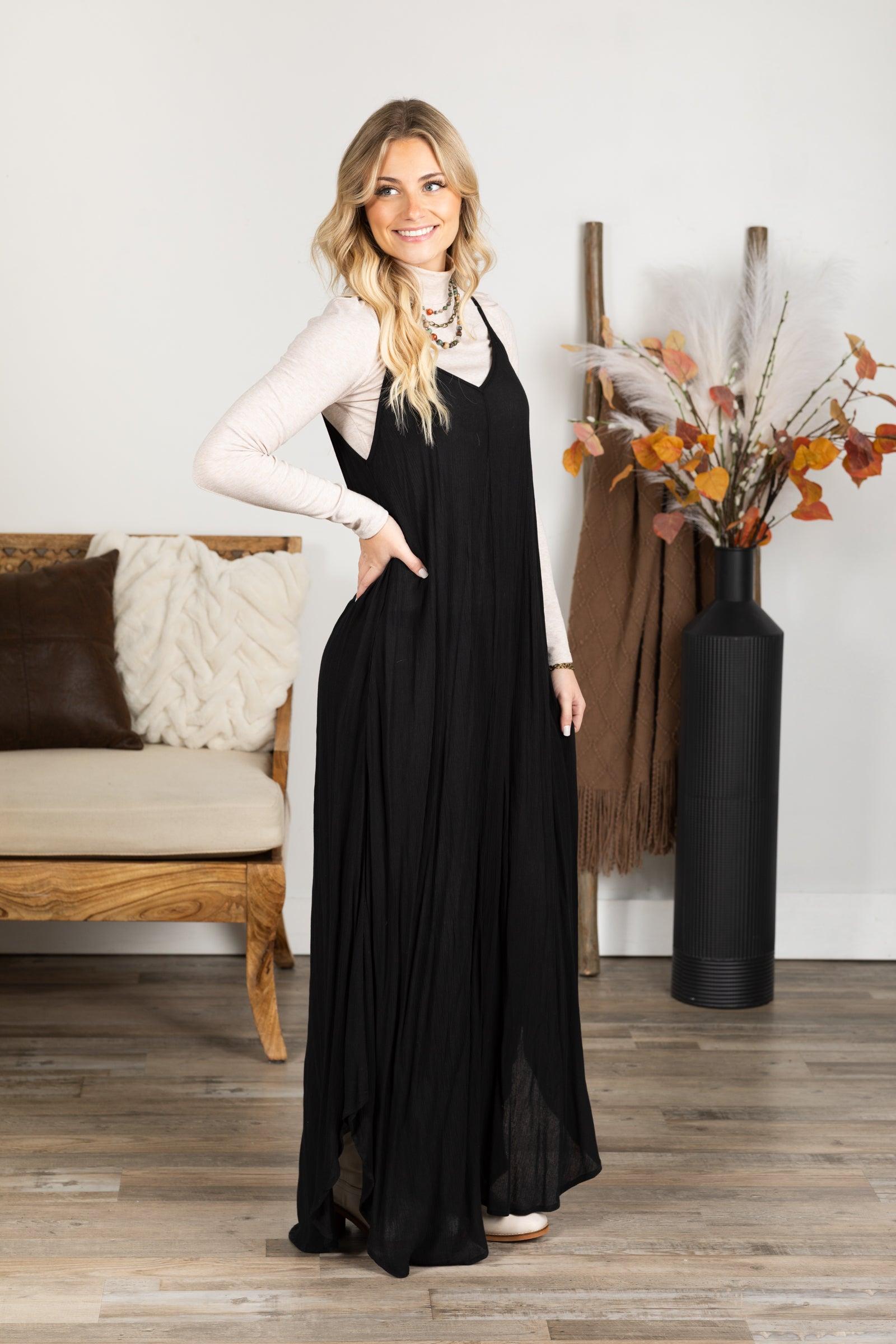 Black Woven Crinkle Maxi Dress Product Image