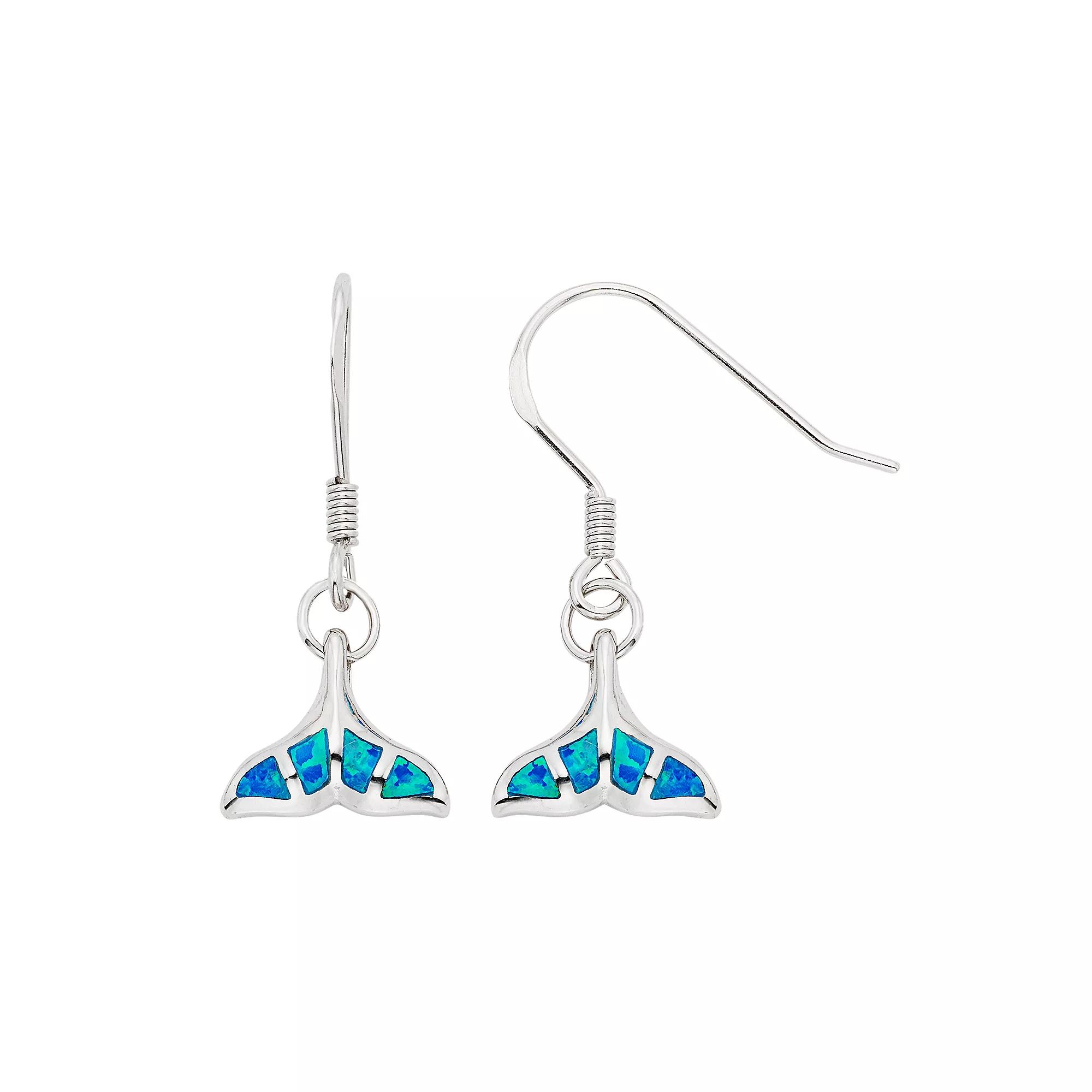 Lab-Created Blue Opal Sterling Silver Whale Tail Drop Earrings, Women's Product Image
