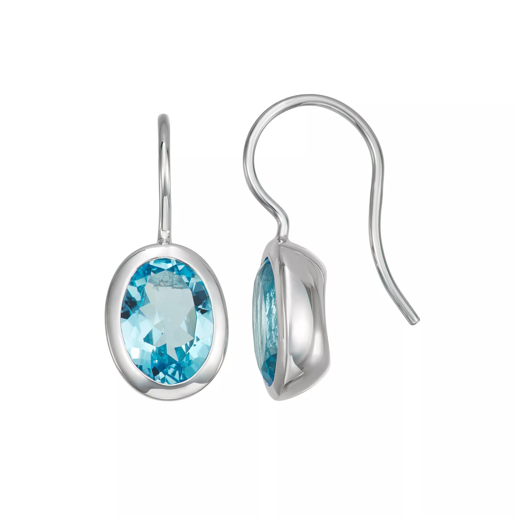 Sterling Silver Oval Blue Topaz Drop Earrings, Women's, Silver Tone Product Image