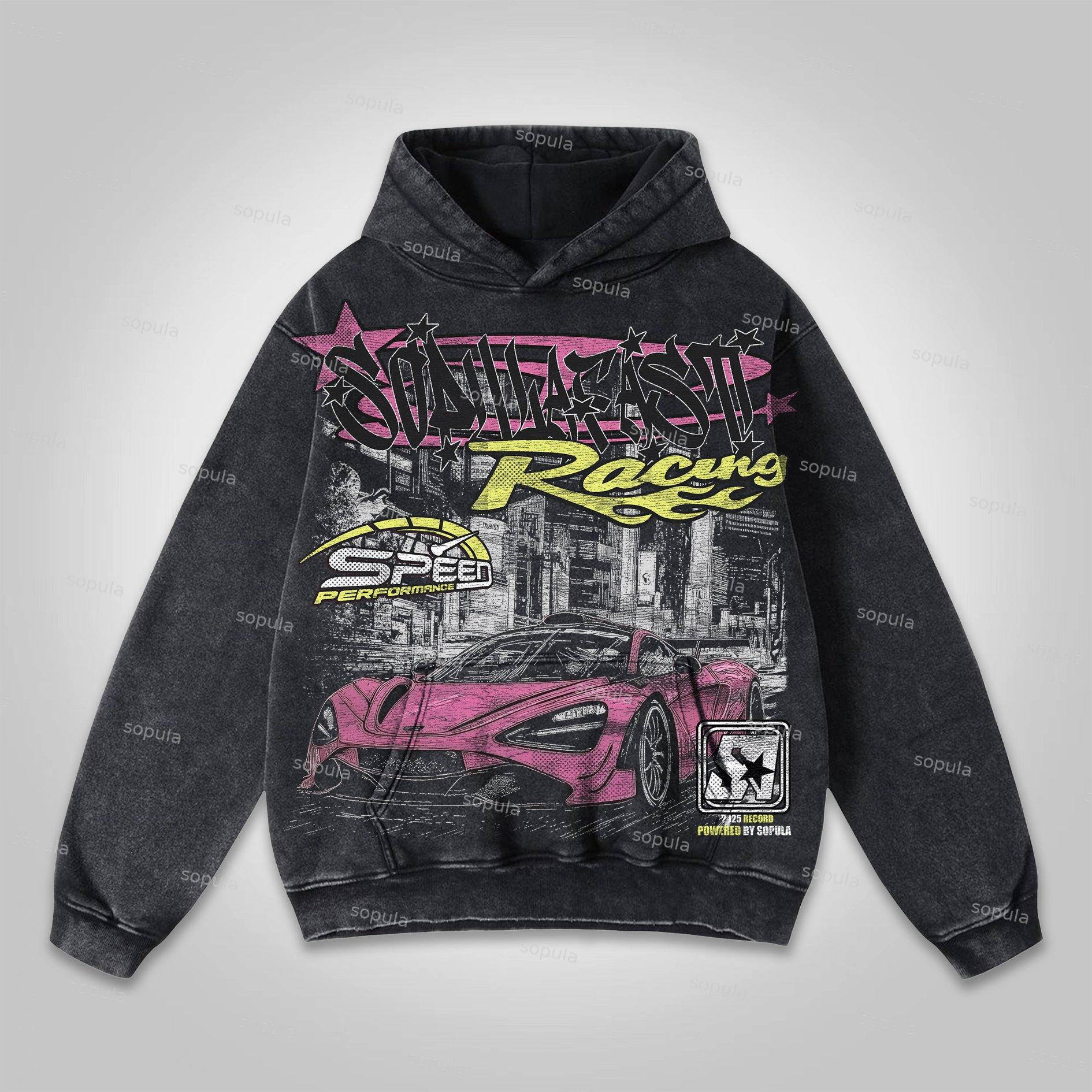 Sopula Streetwear With Gang-Inspired Character Graphic Washed Hoodie Product Image