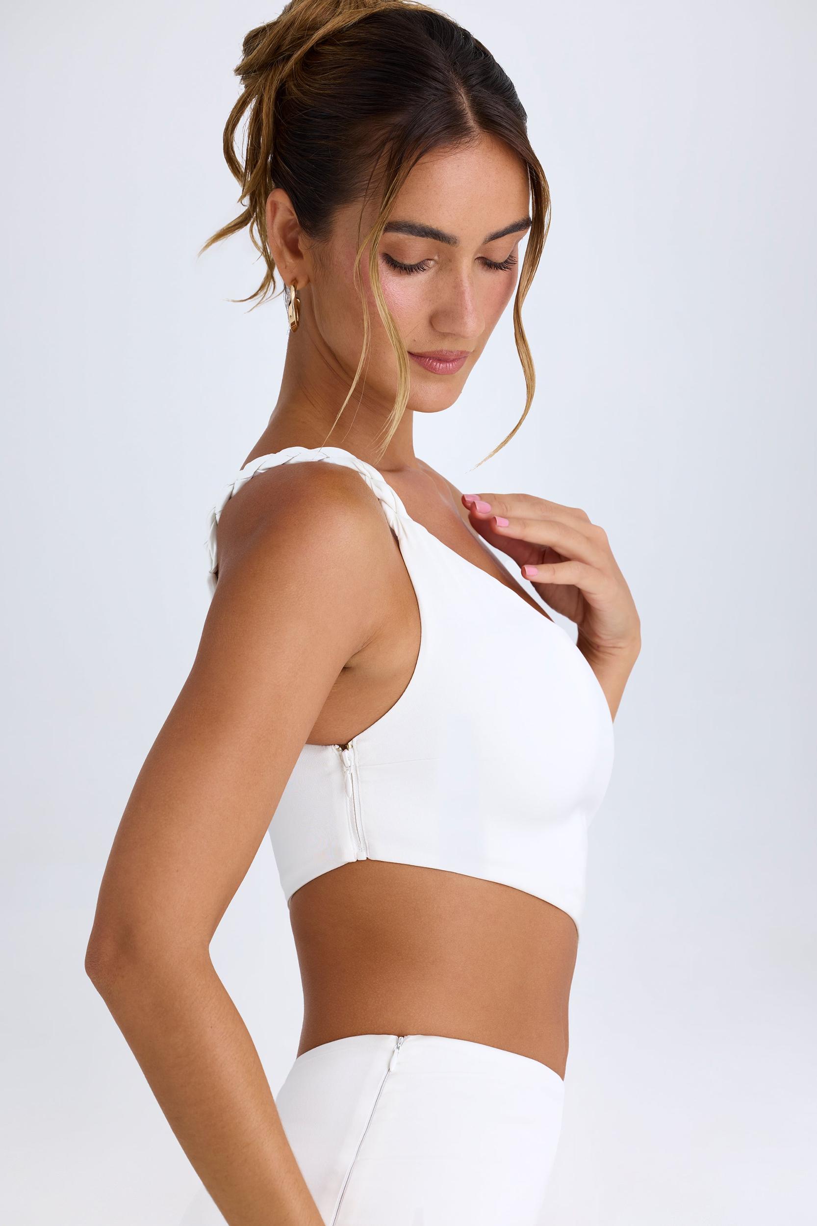 Ruched Asymmetric Crop Top in White Product Image