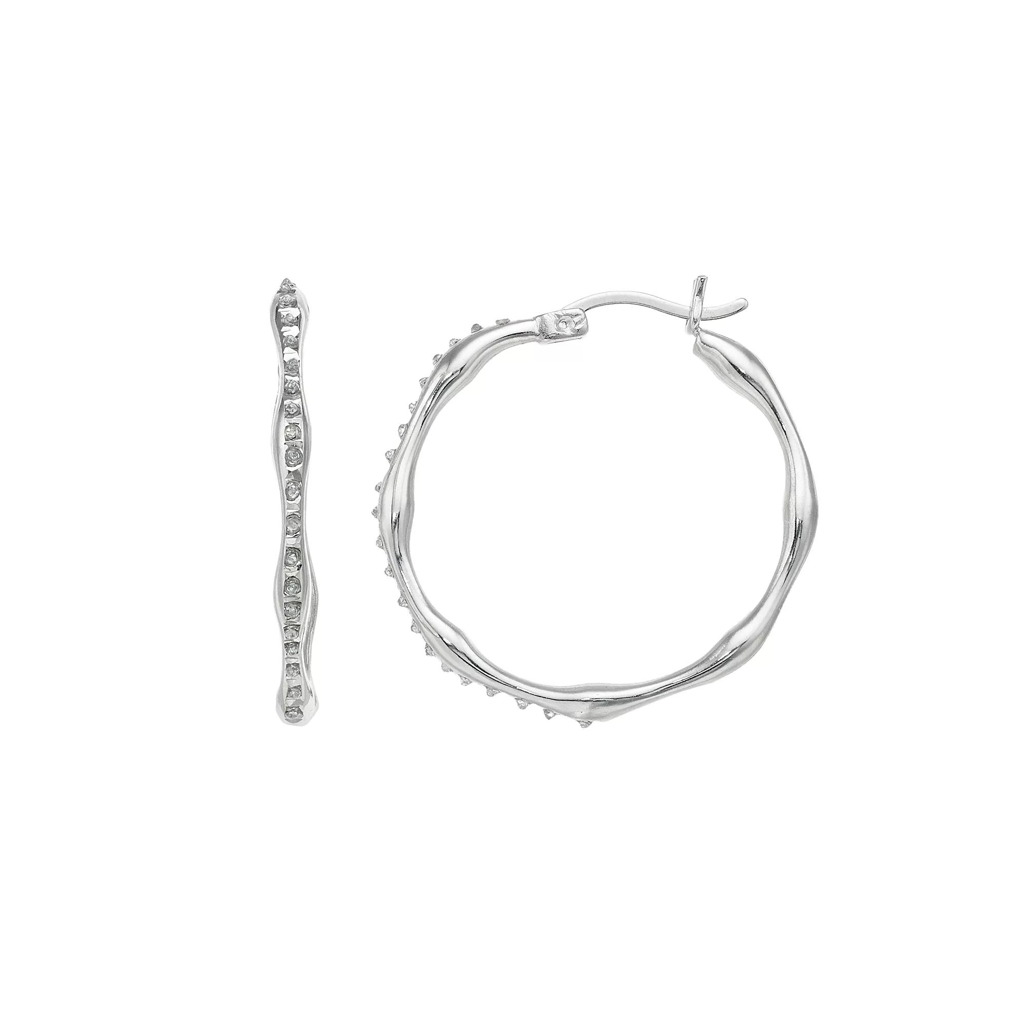 Diamond Mystique Sterling Silver Diamond Accent Pinched Hoop Earrings, Women's Product Image